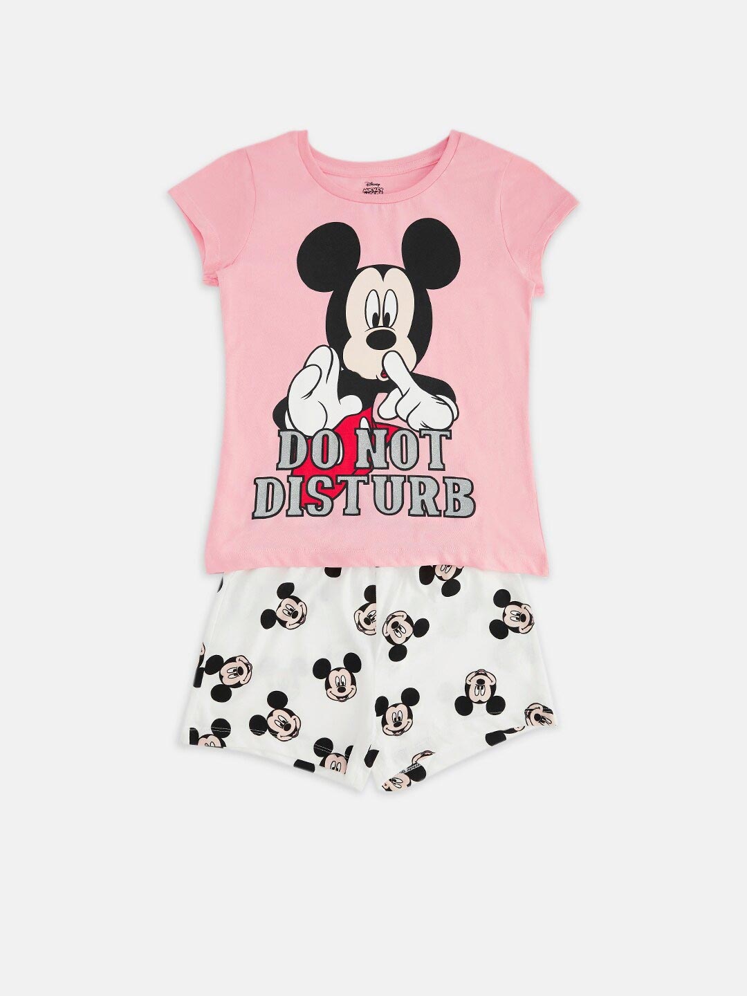 

Pantaloons Junior Girls Mickey Mouse Printed Pure Cotton T-shirt With Shorts, Pink