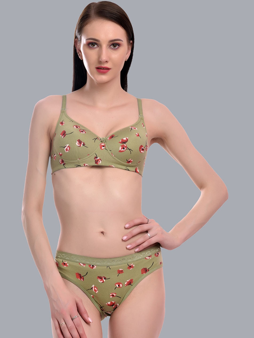 

Extoes Printed Cotton Lingerie Set, Green