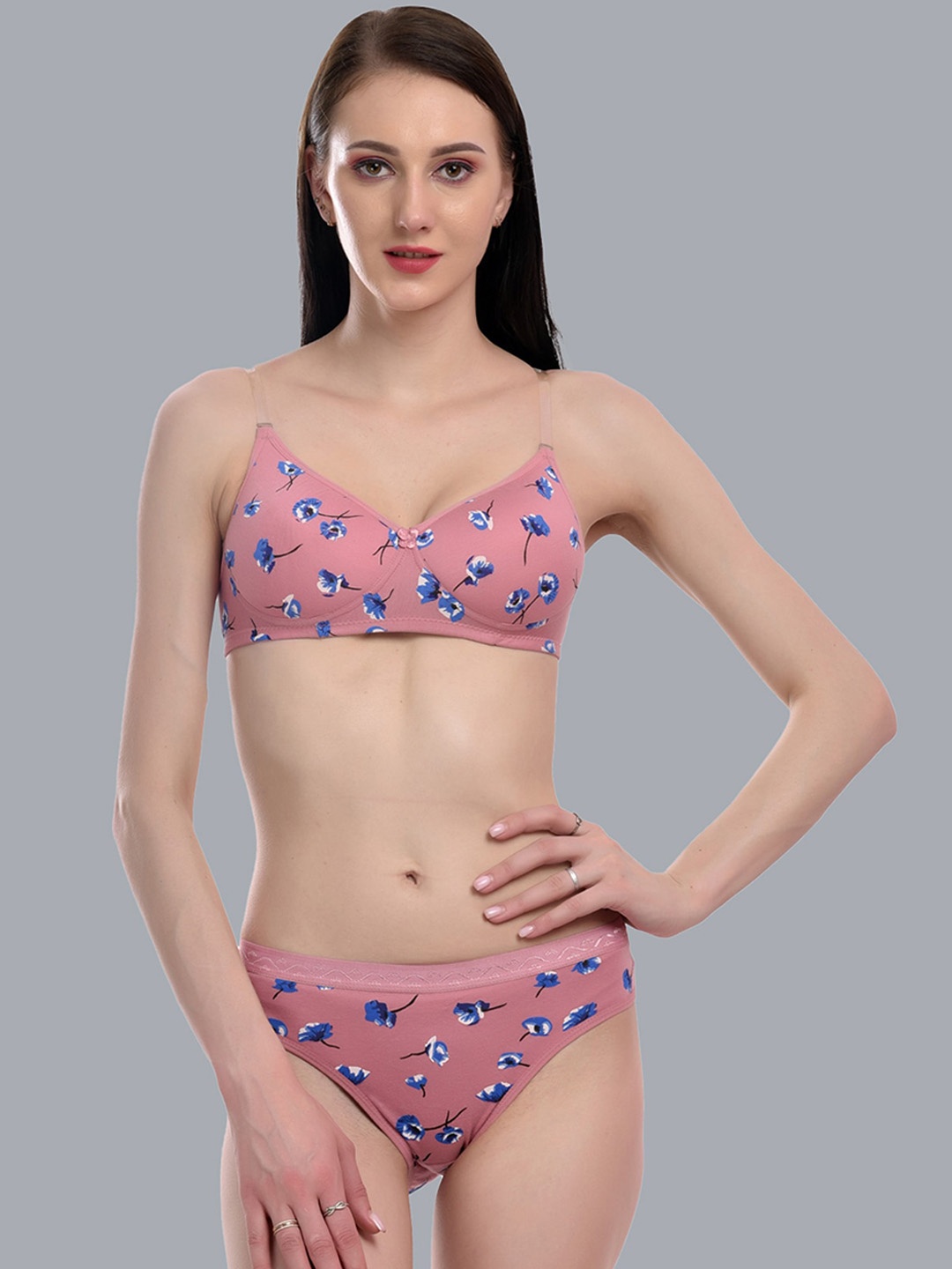 

Extoes Printed Cotton Lingerie Set, Pink