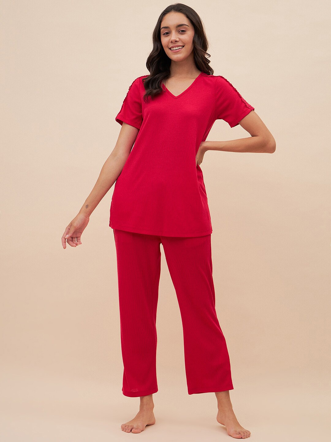 

Femella V-Neck Short Sleeve Knitted Top & Pyjamas, Pink