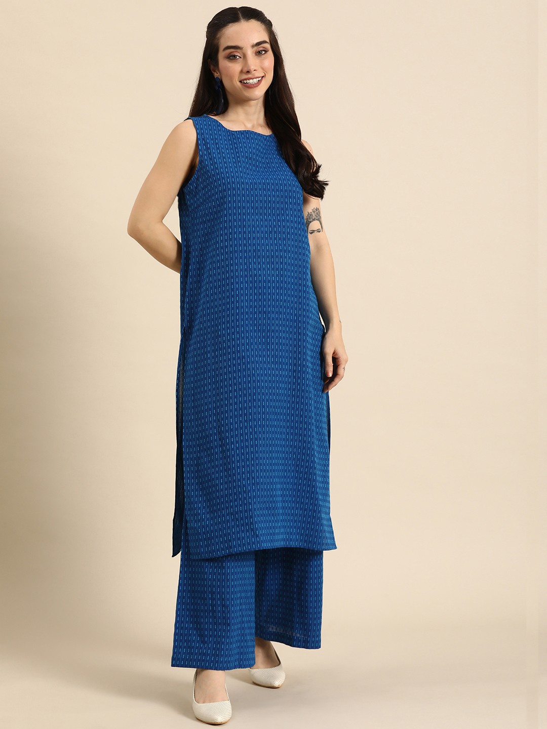 

Anouk Women Ethnic Motifs Regular Pure Cotton Kurta with Trousers, Blue