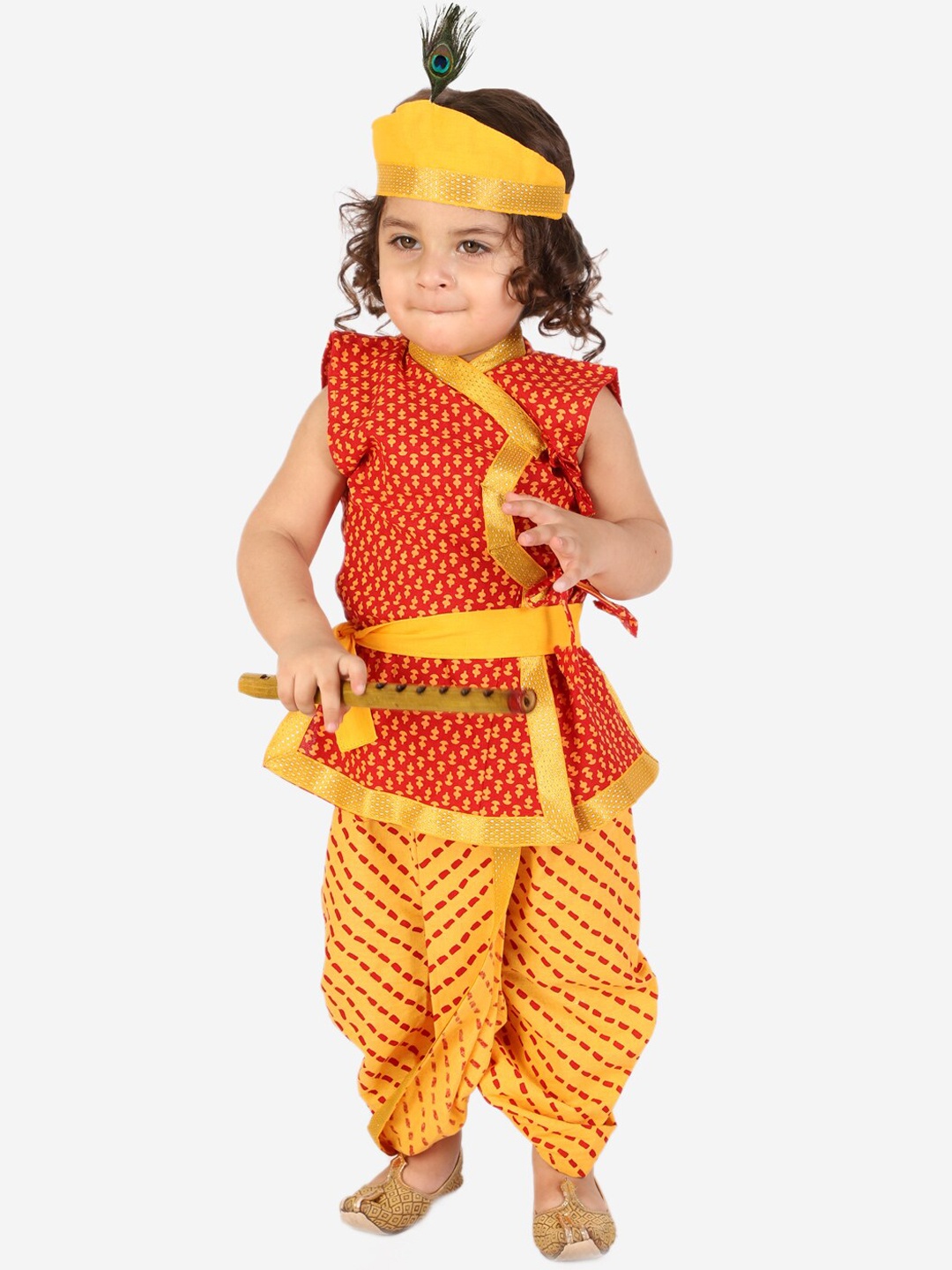 

KID1 Boys Floral Woven Design Angrakha Kurta With Dhoti Pants, Red