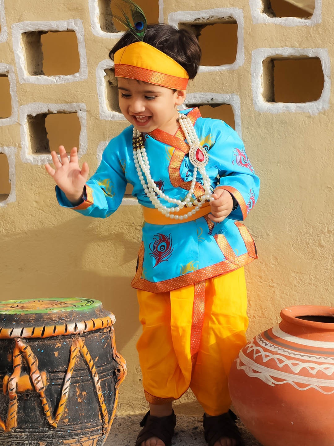 

KID1 Boys Ethnic Motifs Printed Angrakha Kurti with Dhoti Pants, Blue