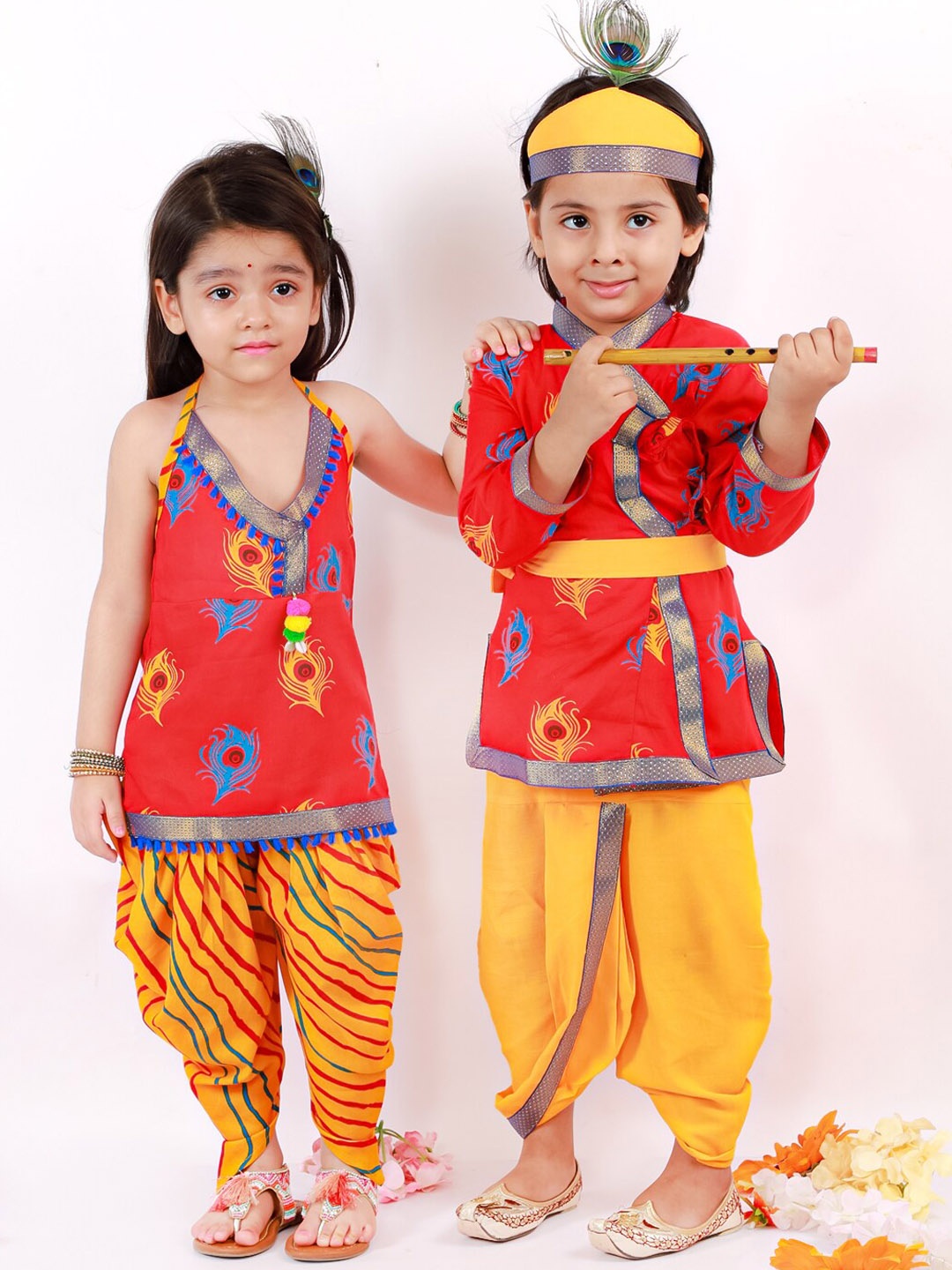 

KID1 Boys Ethnic Motifs Printed Angrakha Kurti with Dhoti Pants, Red