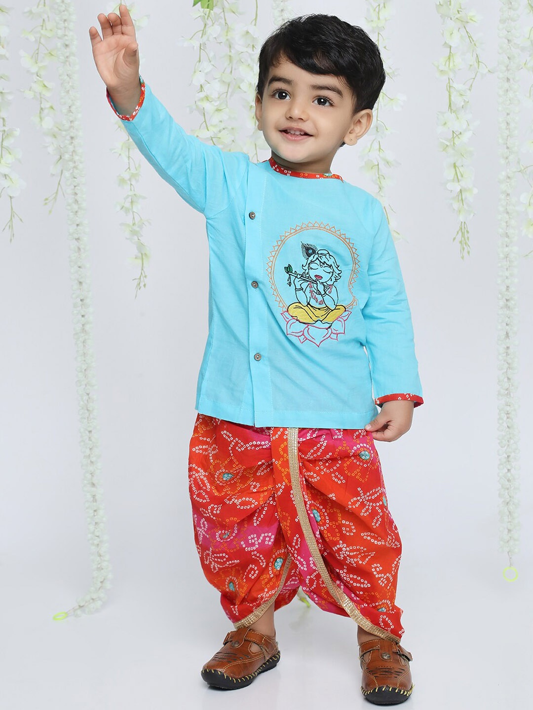 

KID1 Boys Krishna Embroidered Pure Cotton Kurta with Dhoti Pants, Blue