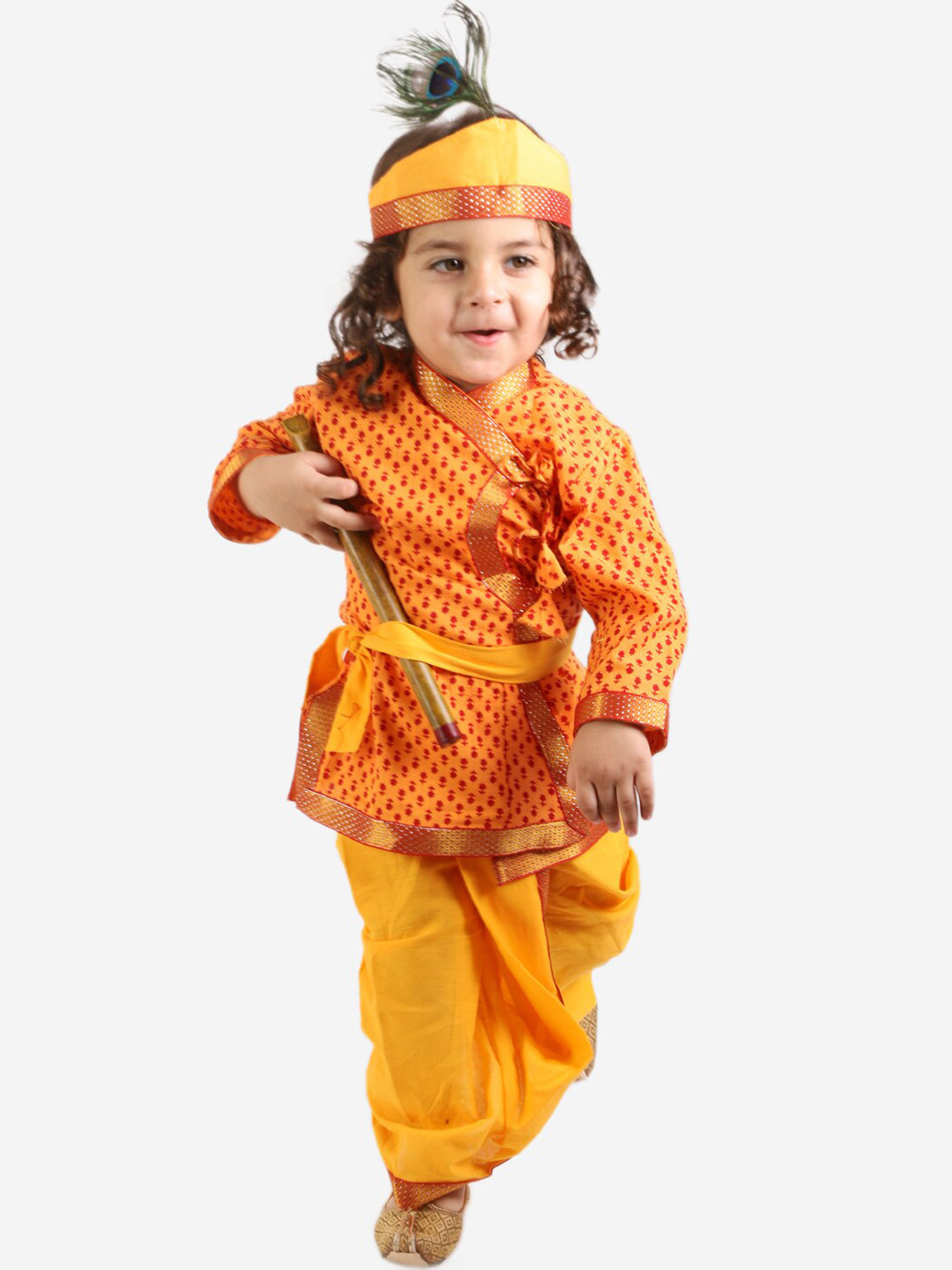 

KID1 Boys Ethnic Motifs Printed Angrakha Kurti with Dhoti Pants, Yellow