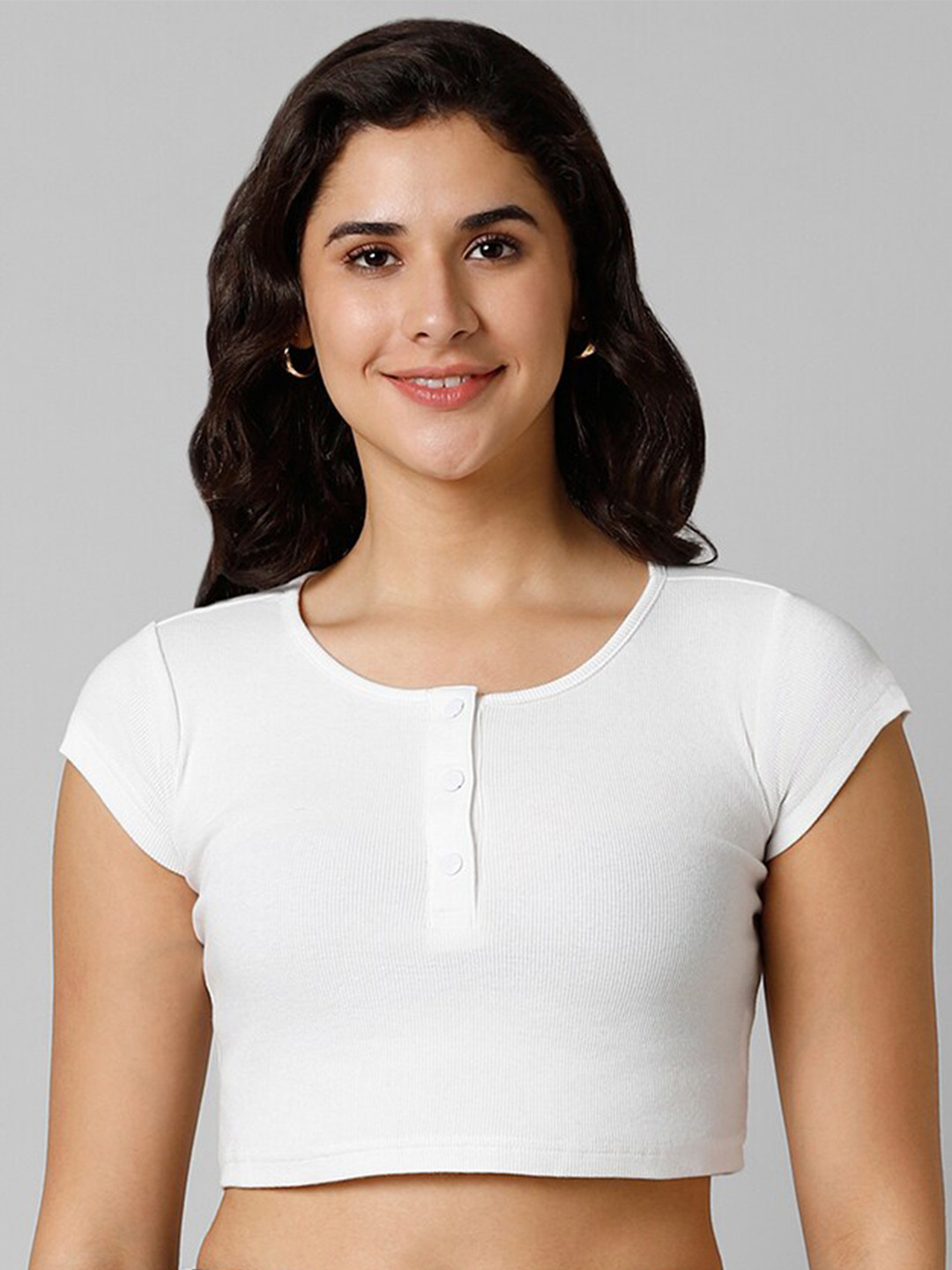 

Pantaloons Round Neck Fitted Crop Top, Cream