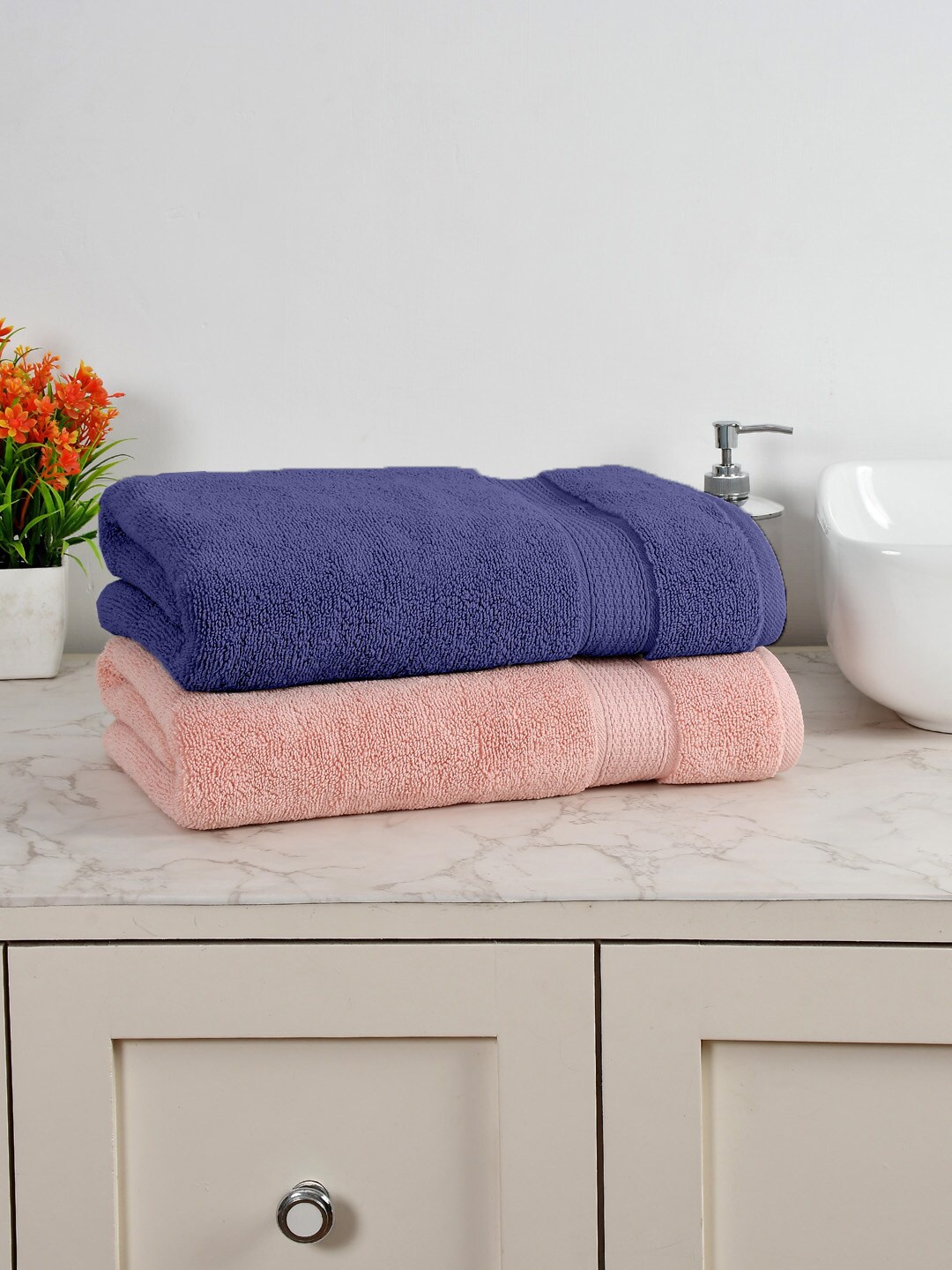 

AVI Living Pink & Navy-Blue 2 Pieces 550GSM Pure Cotton Bath Towels