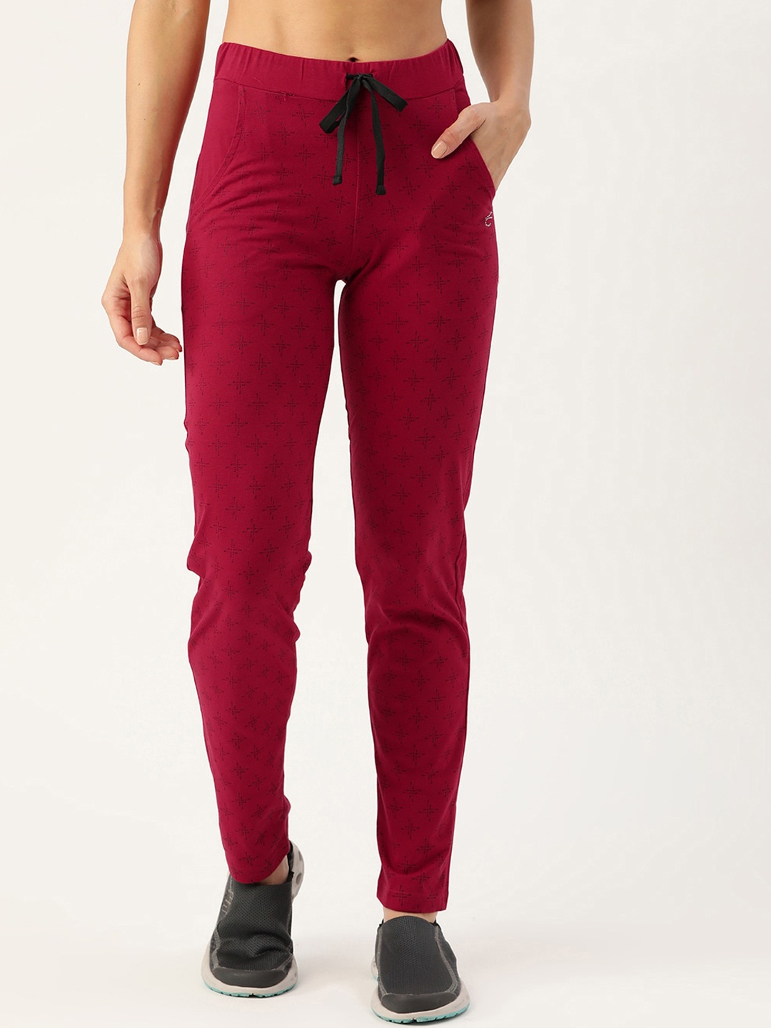 

FEMEA Women Printed Cotton Track Pants, Maroon