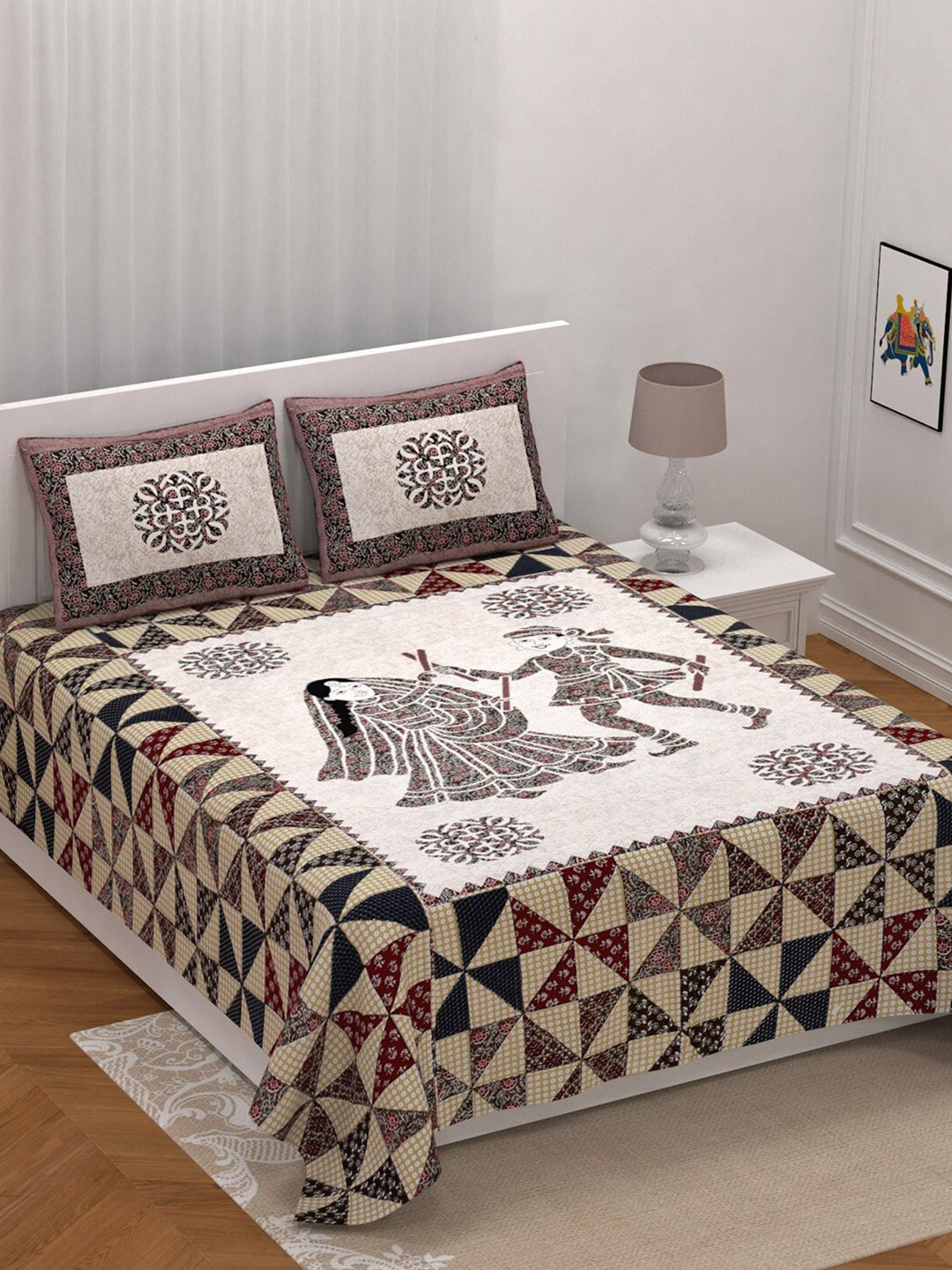 

UNIQCHOICE Brown & White Floral Pure Cotton 210 TC King Bedsheet With 2 Pillow Covers