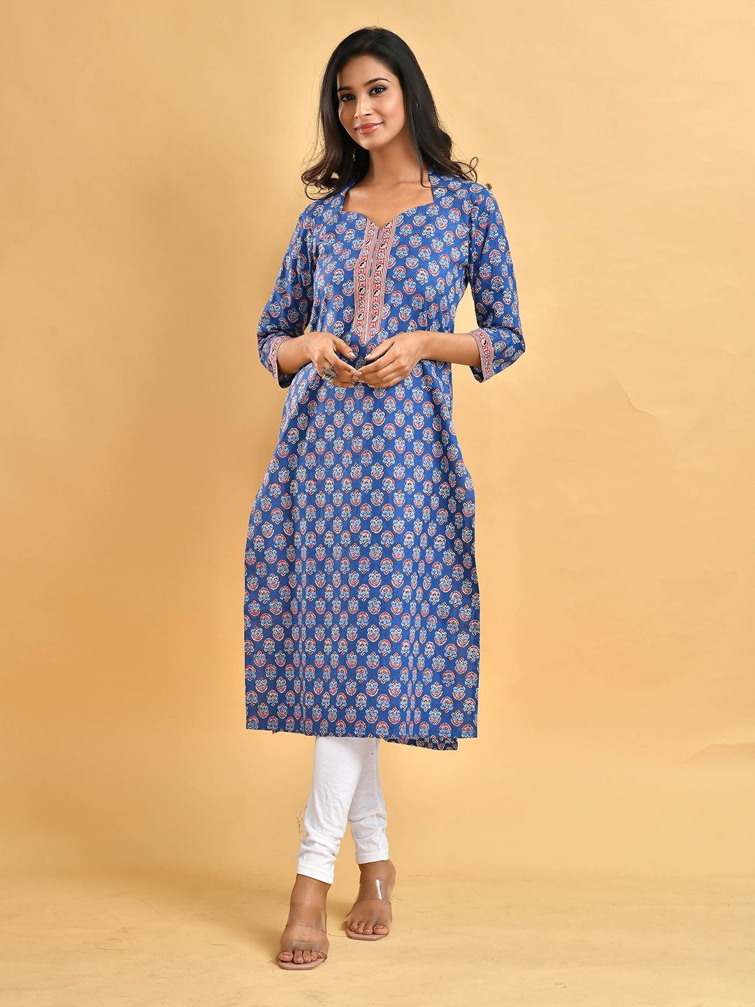 

Disli Ethnic Motifs Printed Pure Cotton Straight Kurta, Blue
