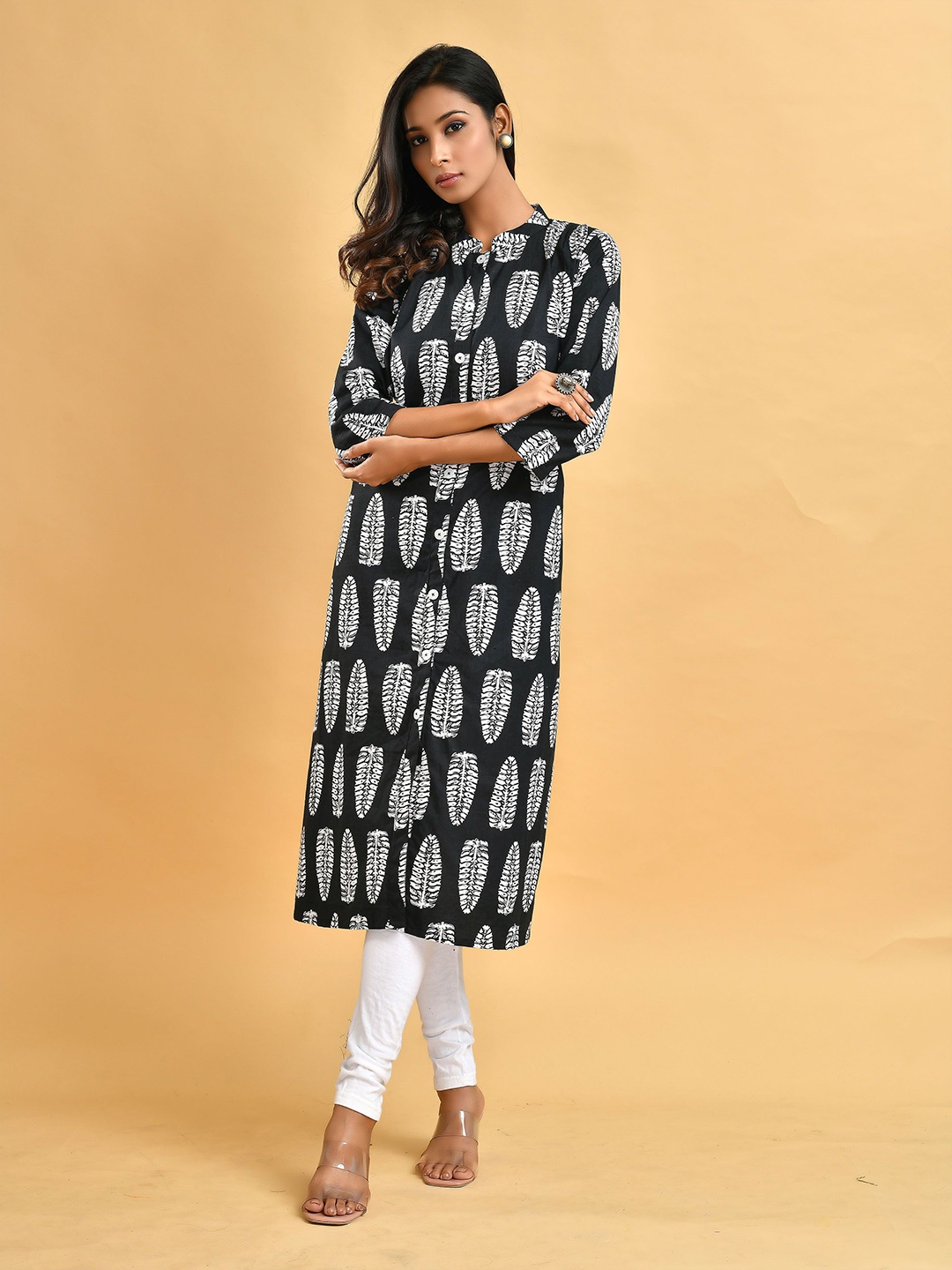 

Disli Printed Pure Cotton Straight Kurta, Black