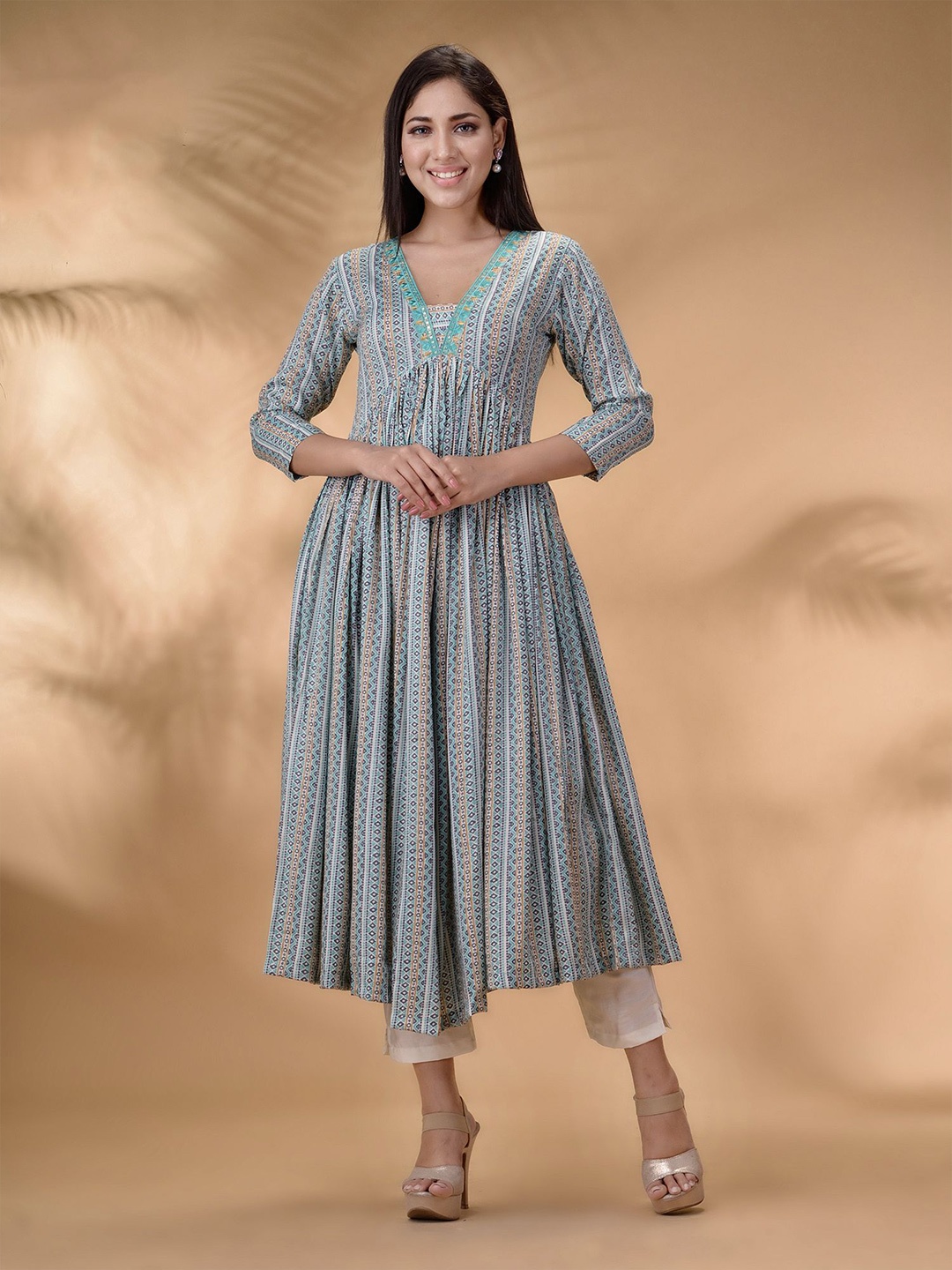 

Disli Printed Pure Cotton Anarkali Kurta, Sea green