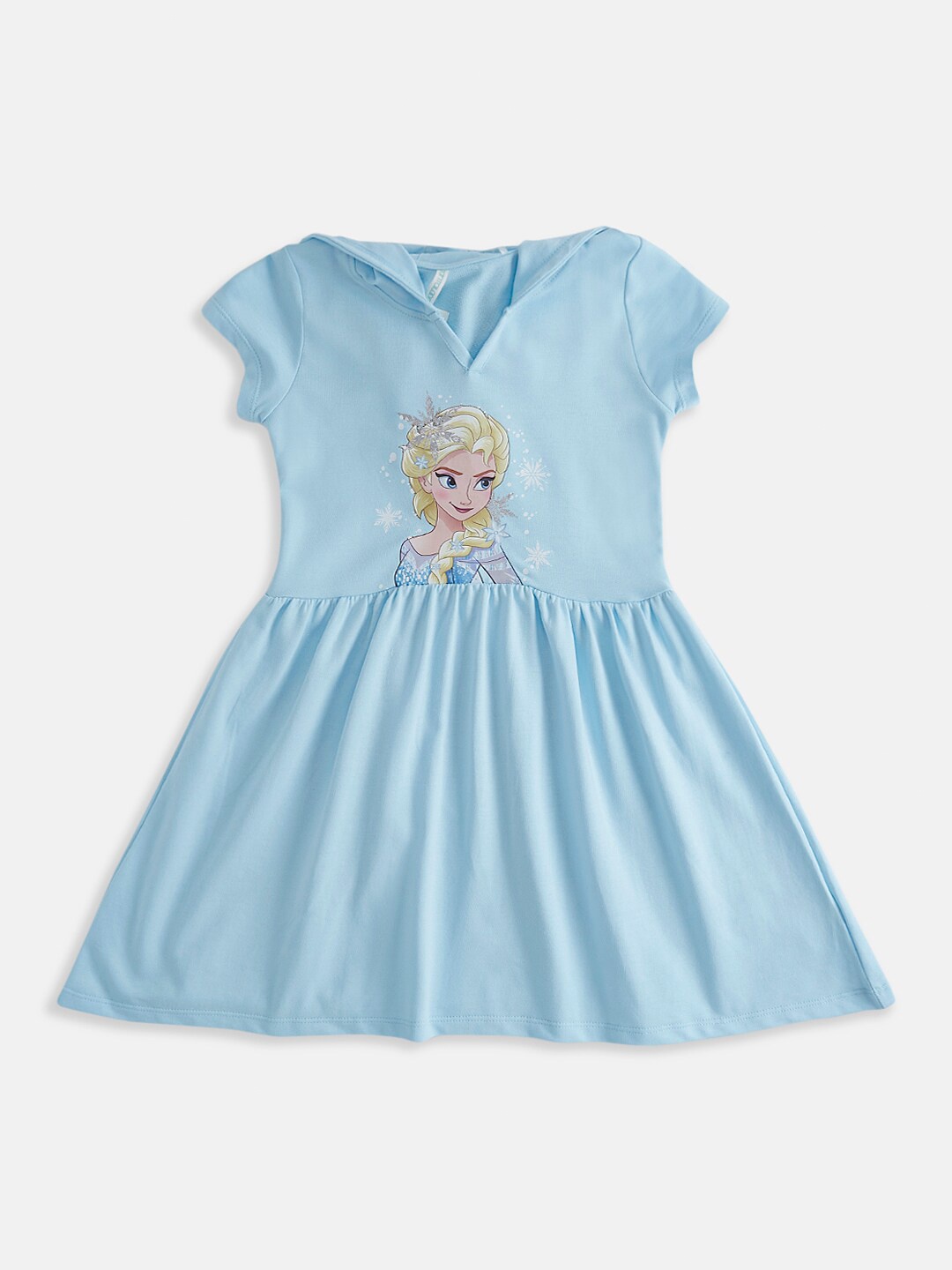 

Pantaloons Junior Girls Frozen Printed Hooded Cotton Fit & Flare Dress, Blue