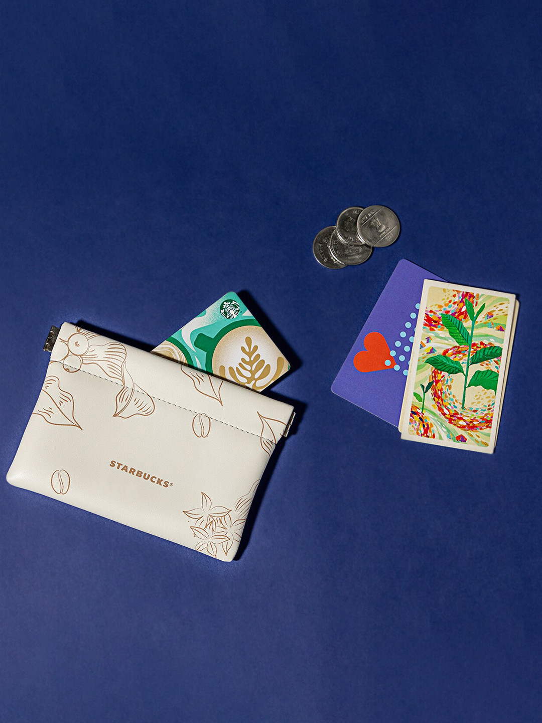 

Starbucks Unisex Floral Printed Zip Detail Card Holder, White