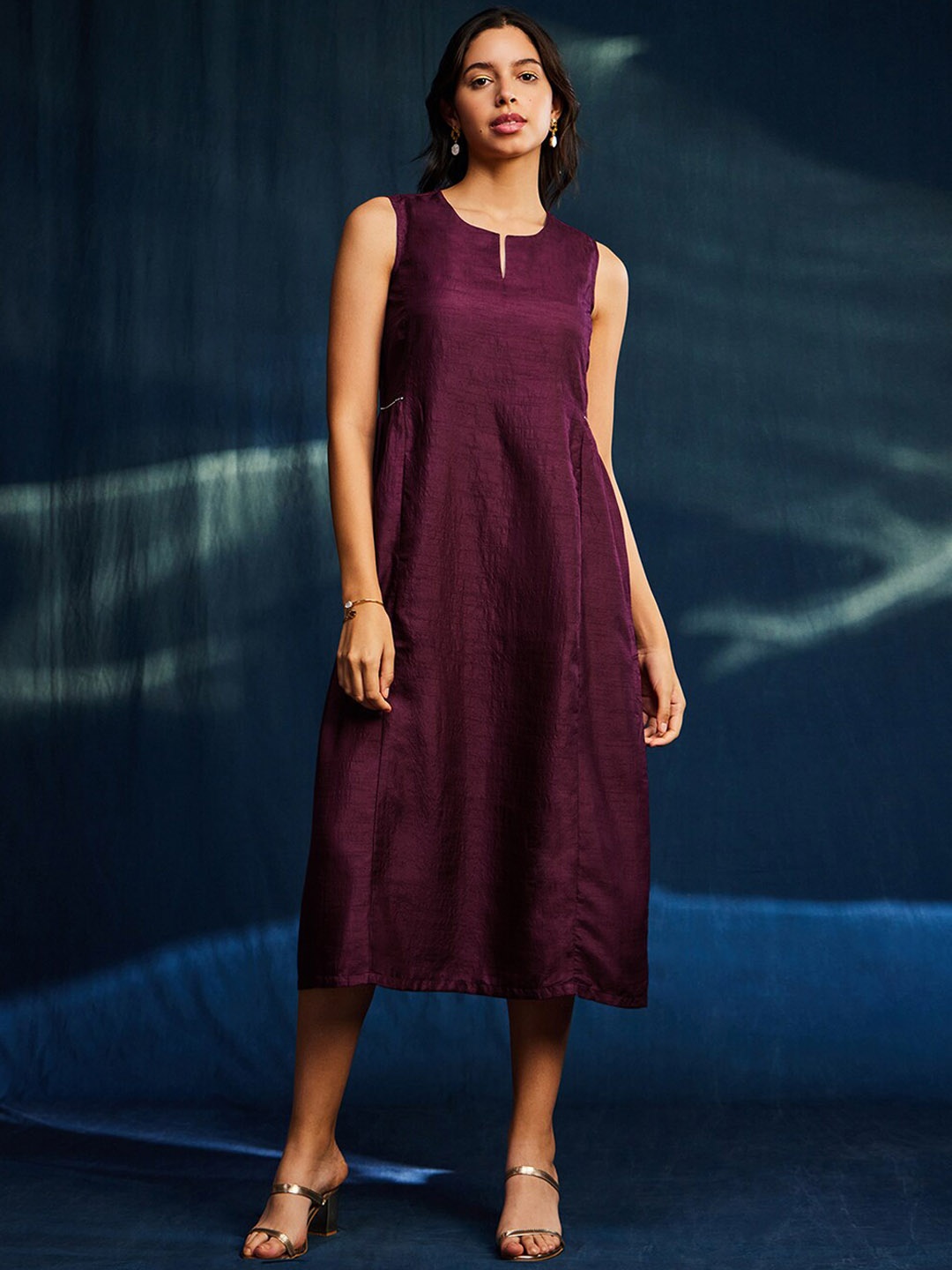 

Pink Fort Gathered Fit & Flare Midi Dress, Purple
