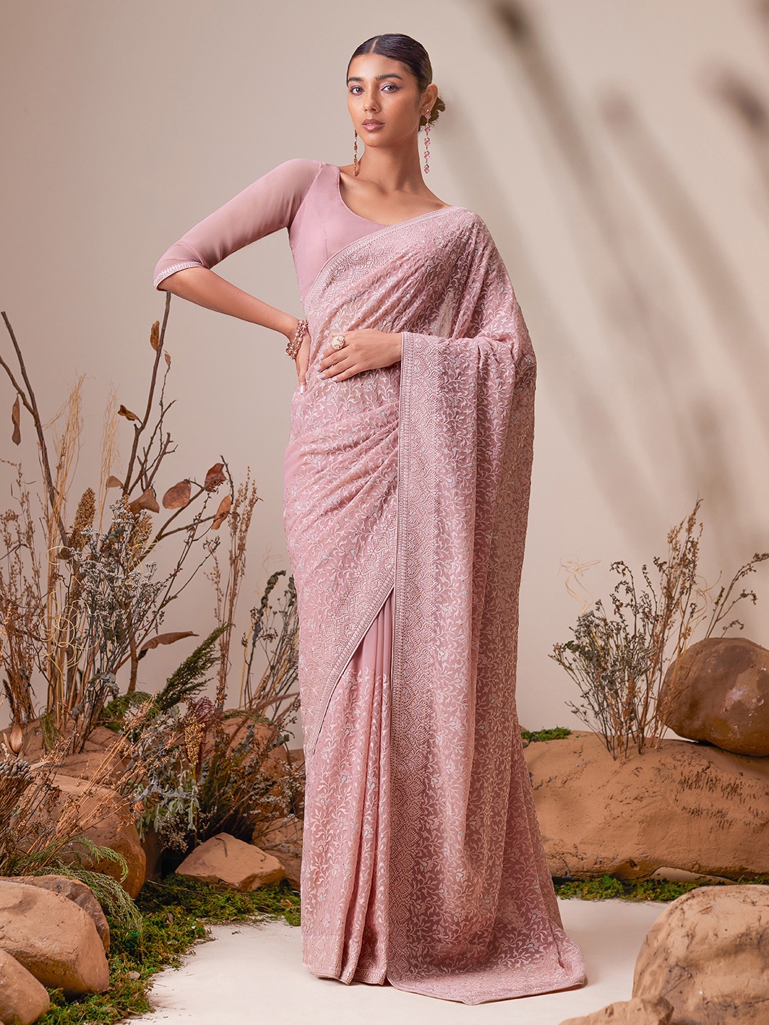 

Soch Green Floral Embroidered Beads and Stones Detailed Saree, Purple