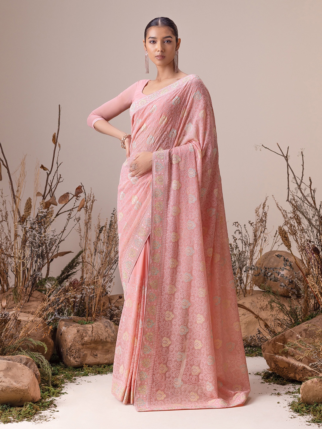 

Soch Floral Embroidered Saree, Pink