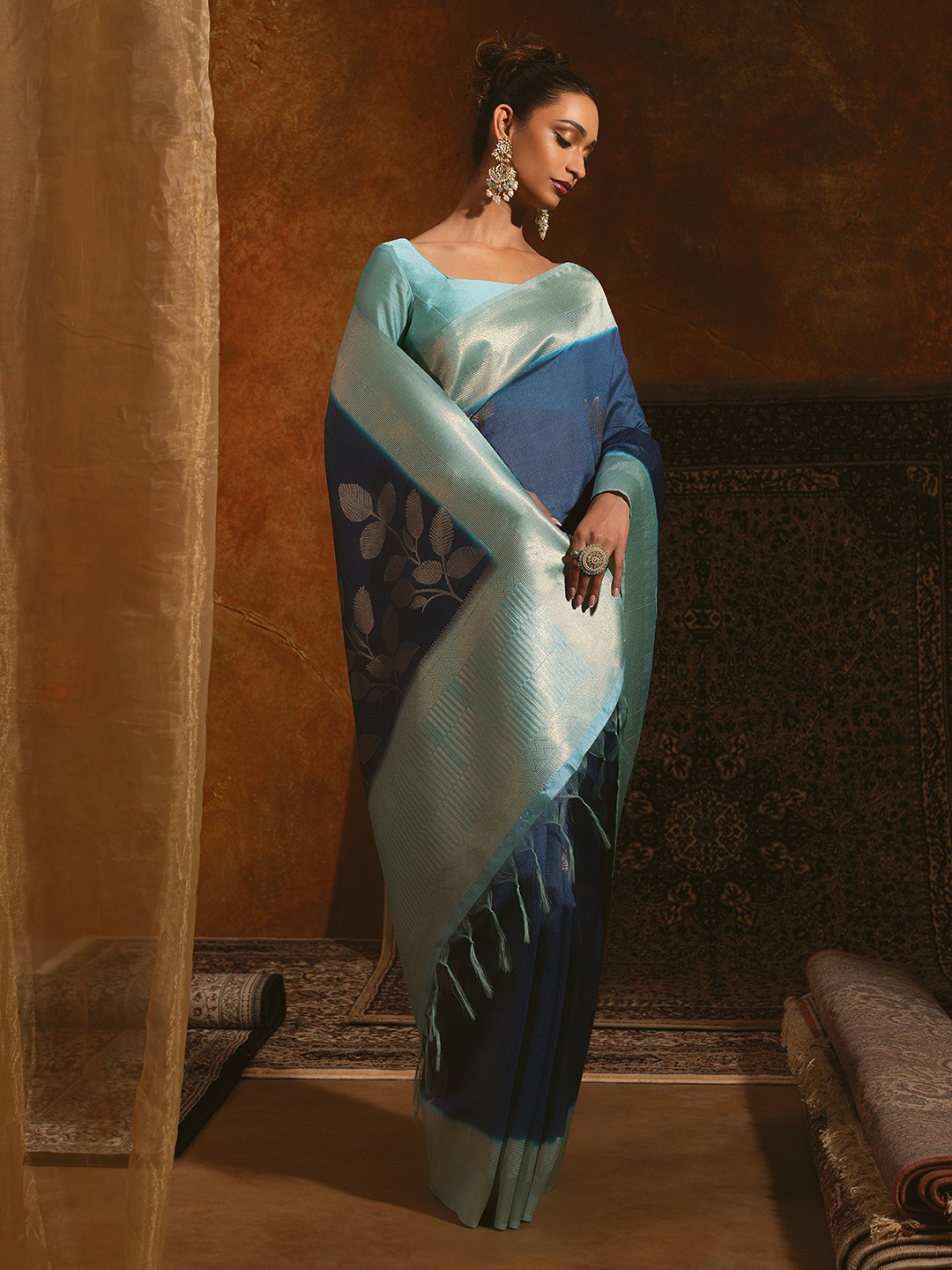 

Soch Woven Design Zari Silk Blend Tussar Saree, Blue