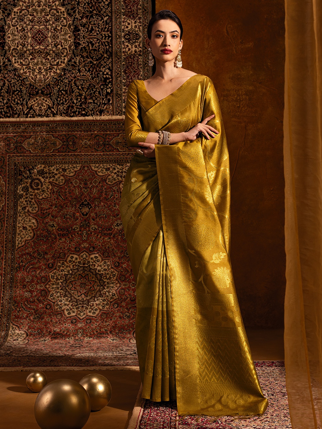 

Soch Woven Design Zari Silk Blend Tussar Saree, Gold