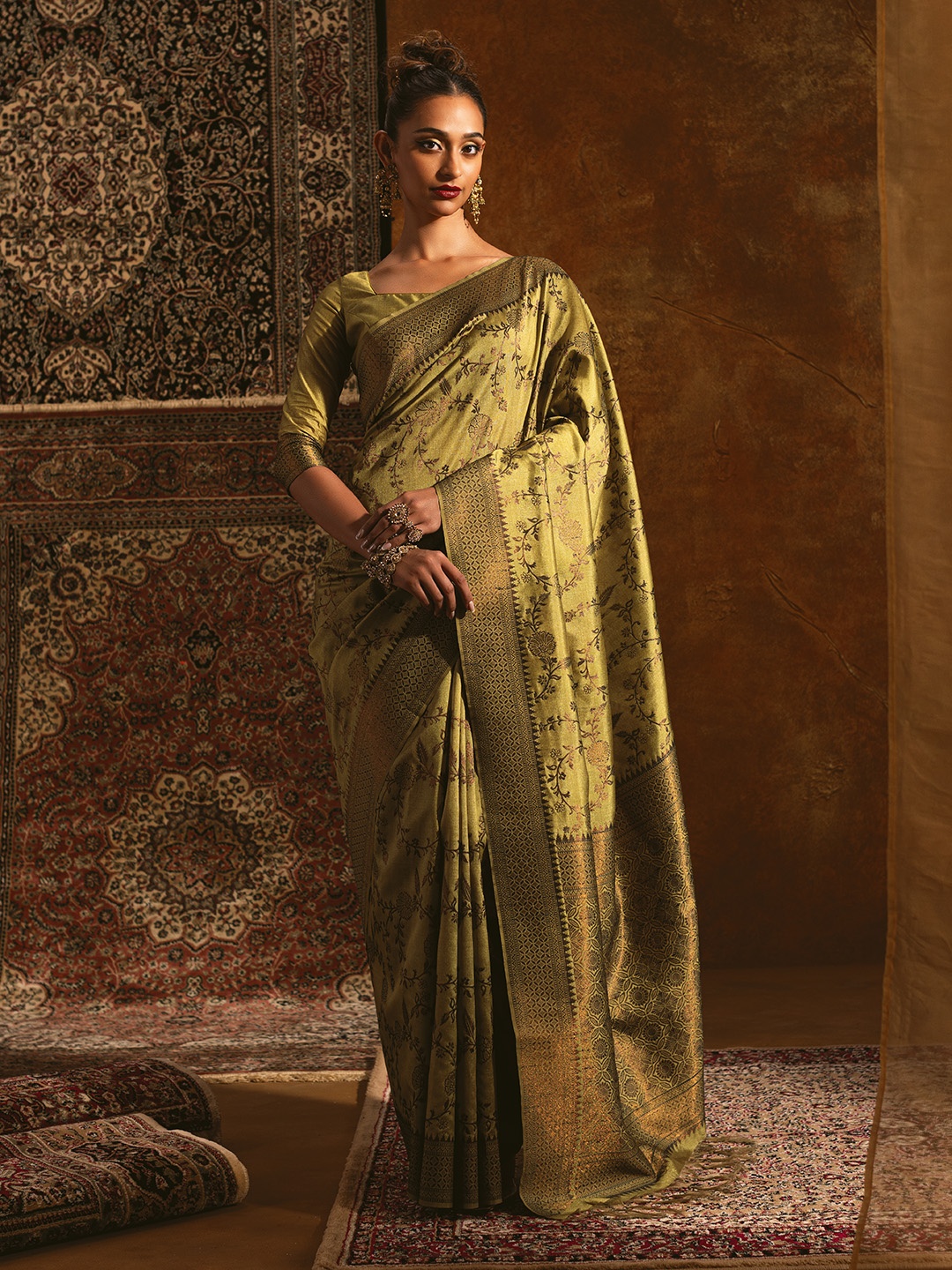 

Soch Woven Design Zari Silk Blend Tussar Saree, Green