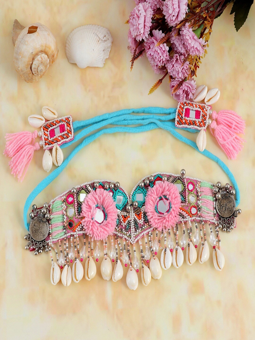 

UNIVERSITY TRENDZ Beadede Statement Choker Necklace, Pink