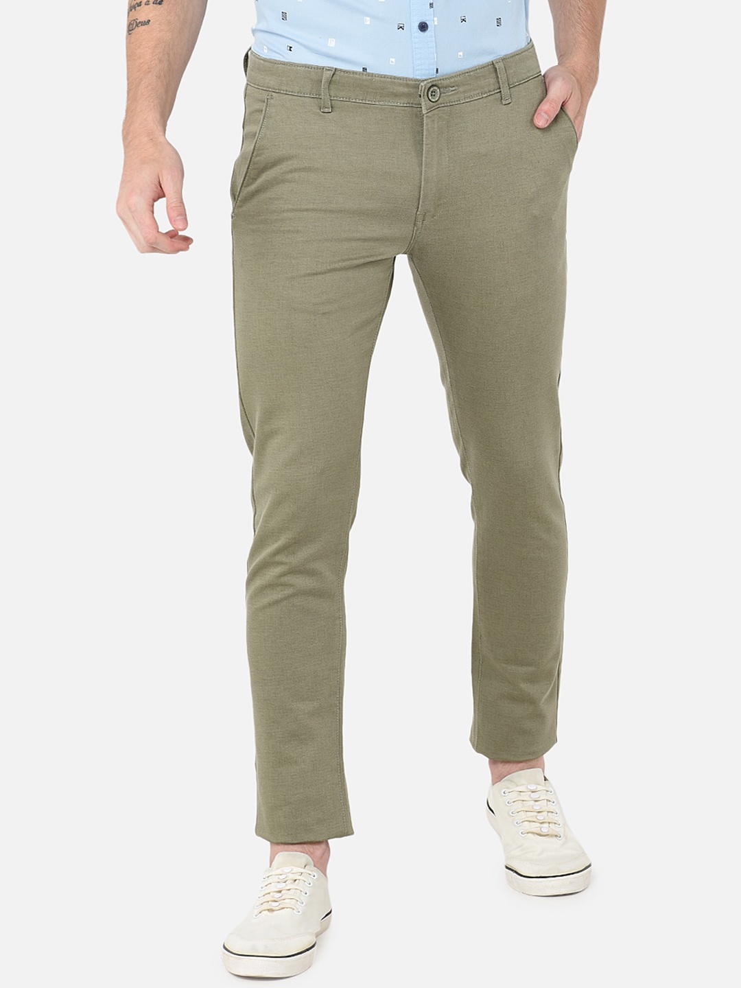 

MOZZO Men Slim Fit Cotton Chinos Trousers, Olive