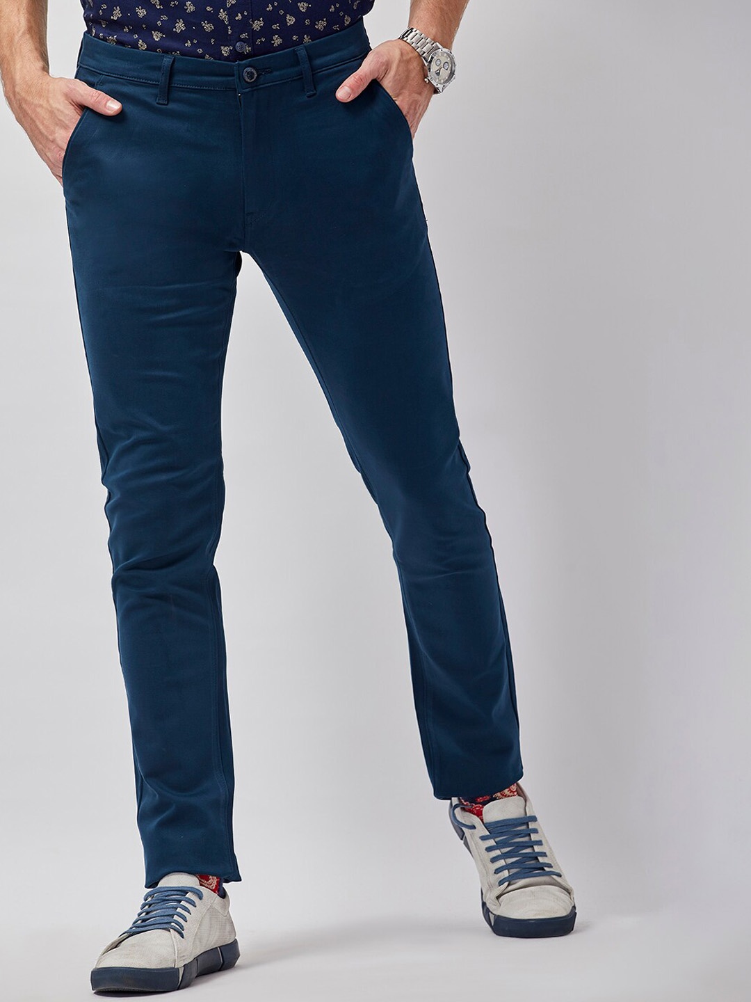 

MOZZO Men Slim Fit Cotton Chinos Trousers, Navy blue