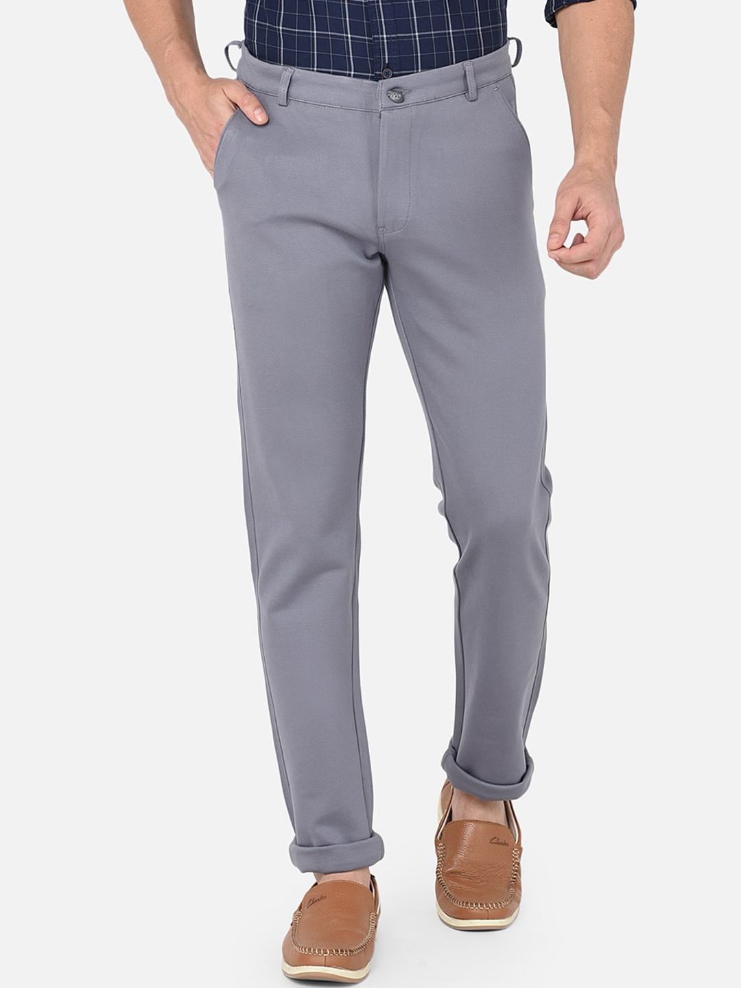 

MOZZO Men Slim Fit Cotton Chinos Trousers, Grey