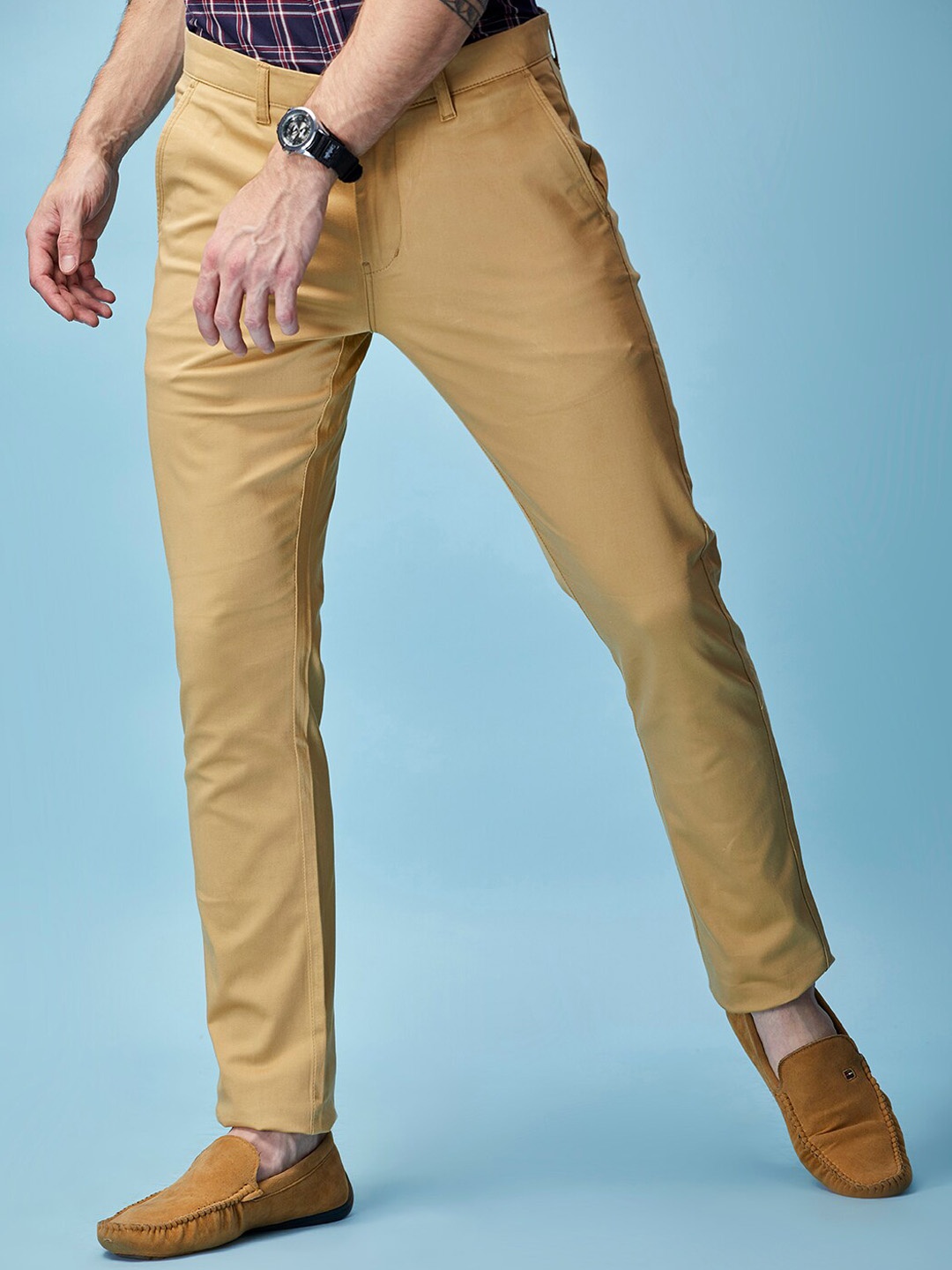 

MOZZO Men Slim Fit Cotton Chinos Trousers, Beige