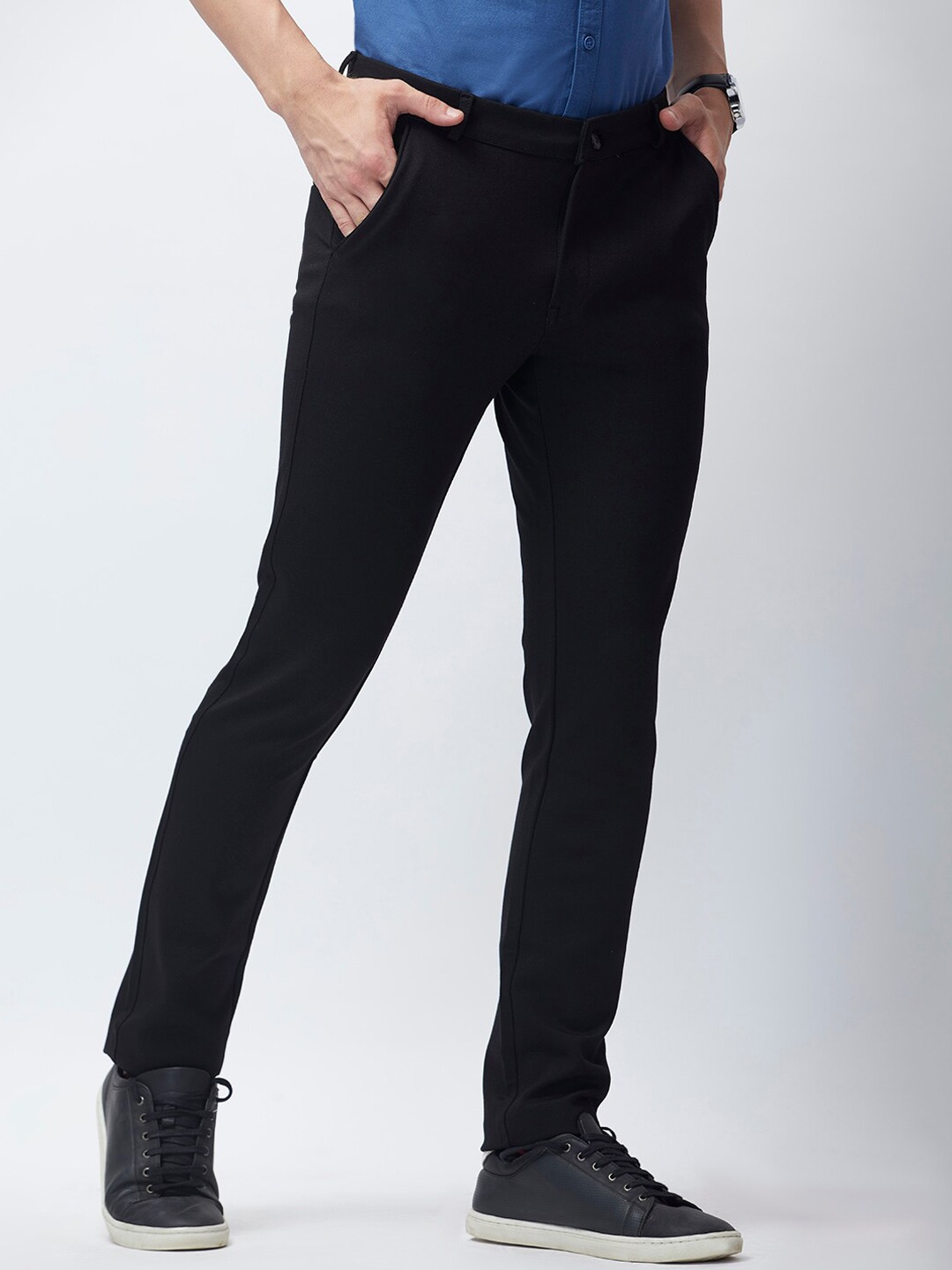 

MOZZO Men Slim Fit Cotton Trousers, Black