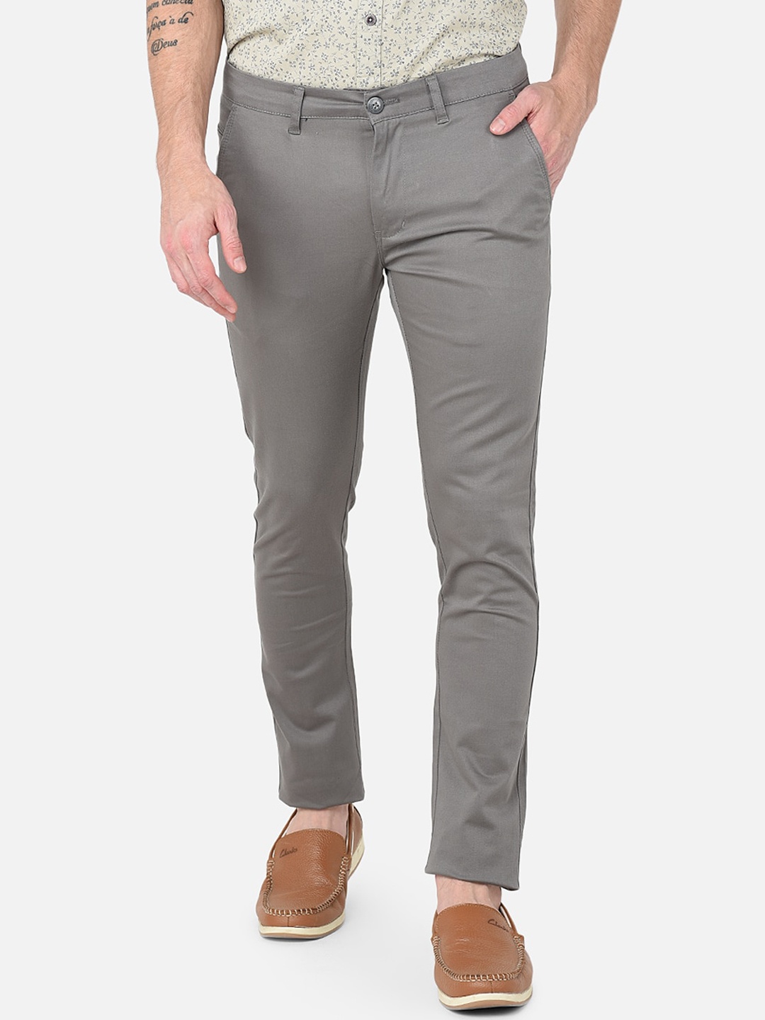 

MOZZO Men Slim Fit Mid-Rise Trousers, Grey