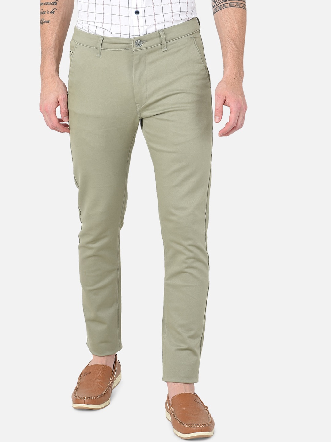 

MOZZO Men Slim Fit Cotton Chinos Trousers, Sea green