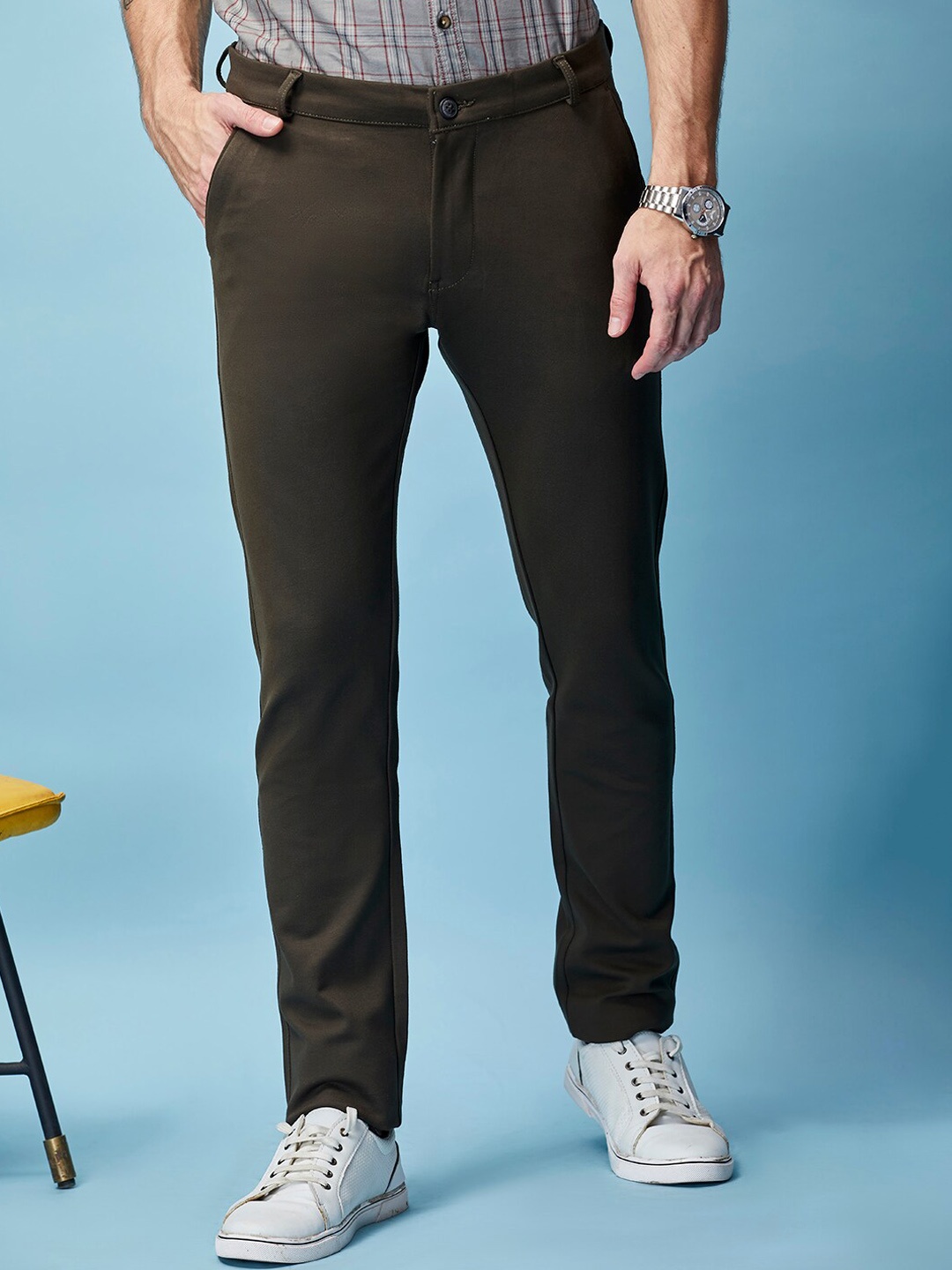 

MOZZO Men Slim Fit Cotton Chinos Trousers, Olive