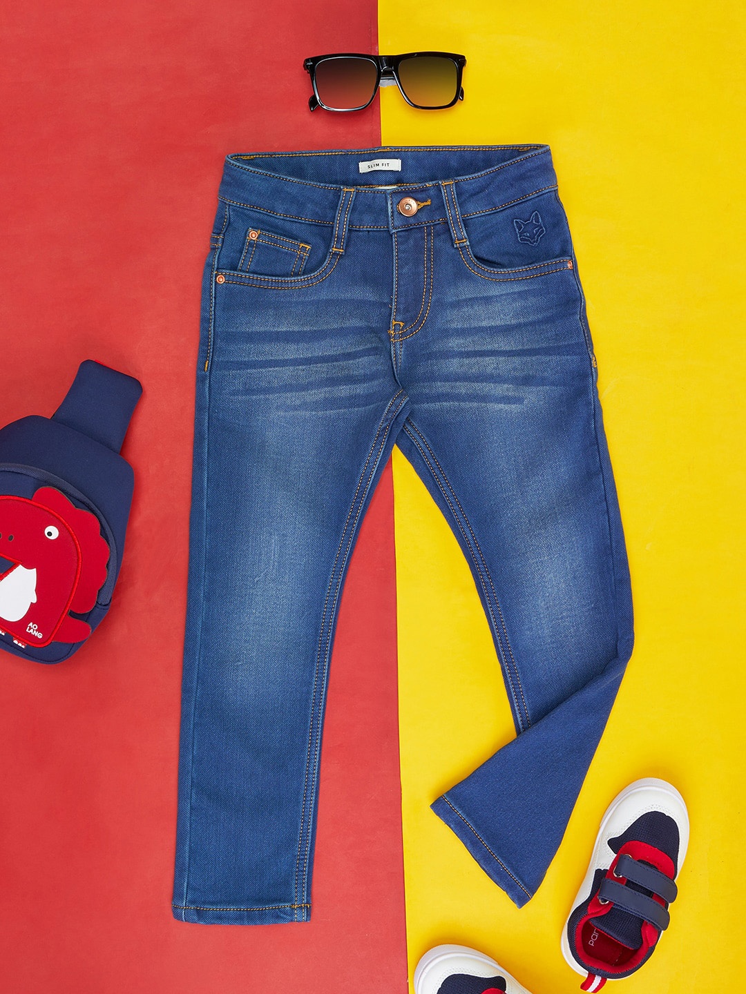 

Pantaloons Junior Boys Blue Whiskers and Chevrons Light Fade Jeans