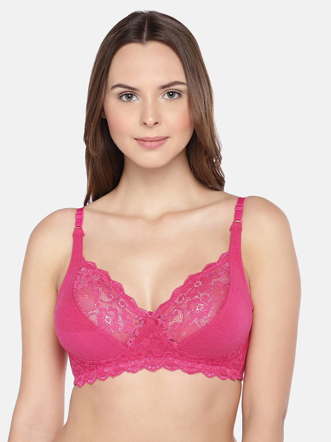 

Inner Sense Laced Non-Wired Non-Padded Seamless Antimicrobial T-shirt Bra With Extender, Fuchsia