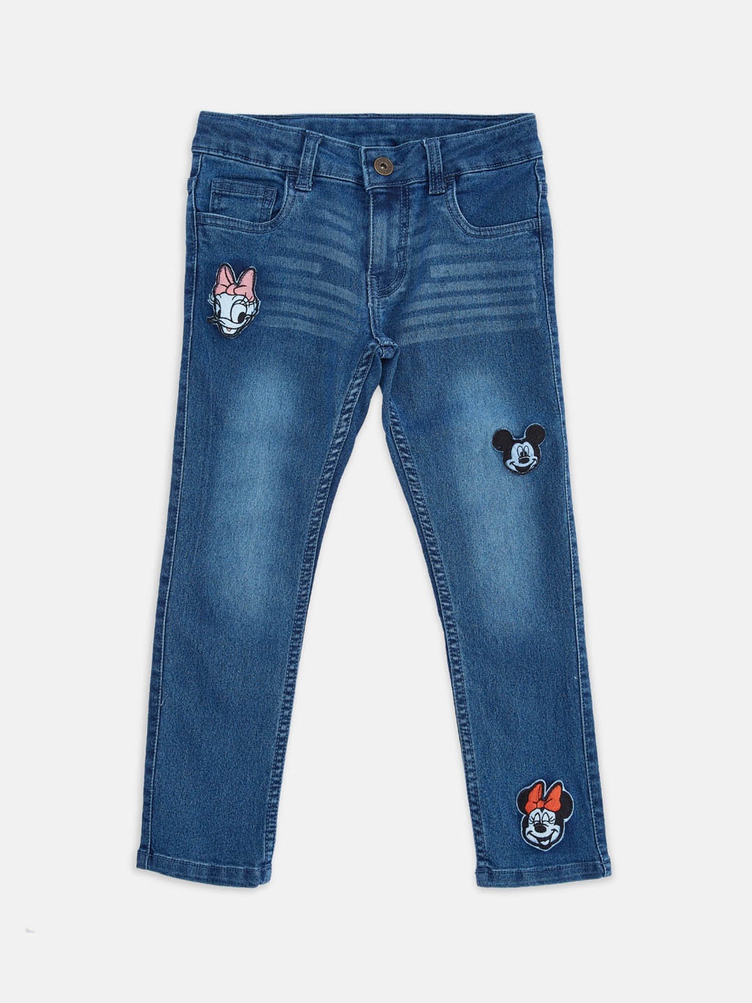 

Pantaloons Junior Girls Clean Look Whiskers and Chevrons Light Fade Cotton Jeans, Blue