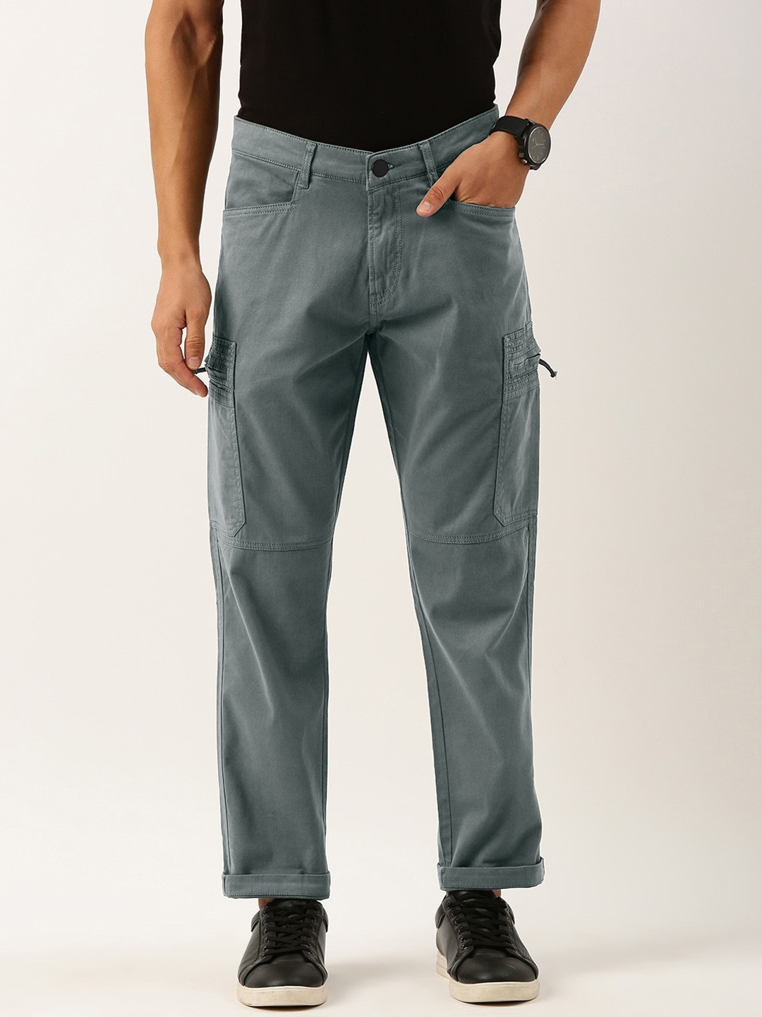 

Bene Kleed Men Slim Fit Mid Rise Cotton Lycra Cargos Trousers, Grey