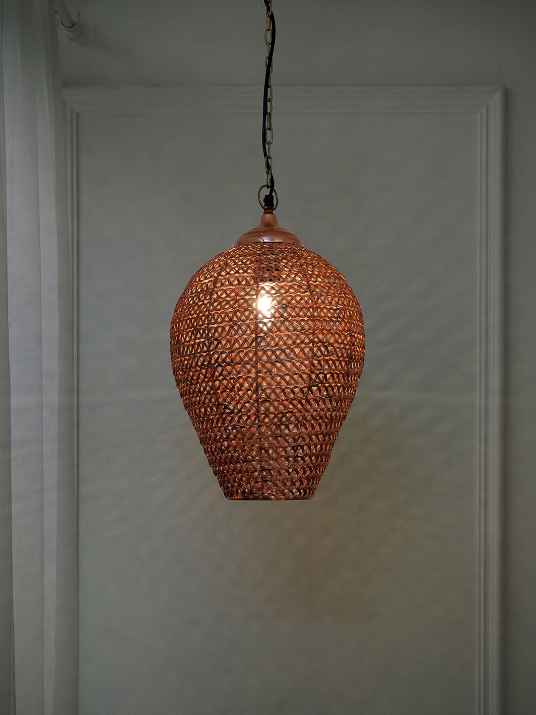

Fos Lighting Copper Metal Oval Shaped Single-Light Hanging Light