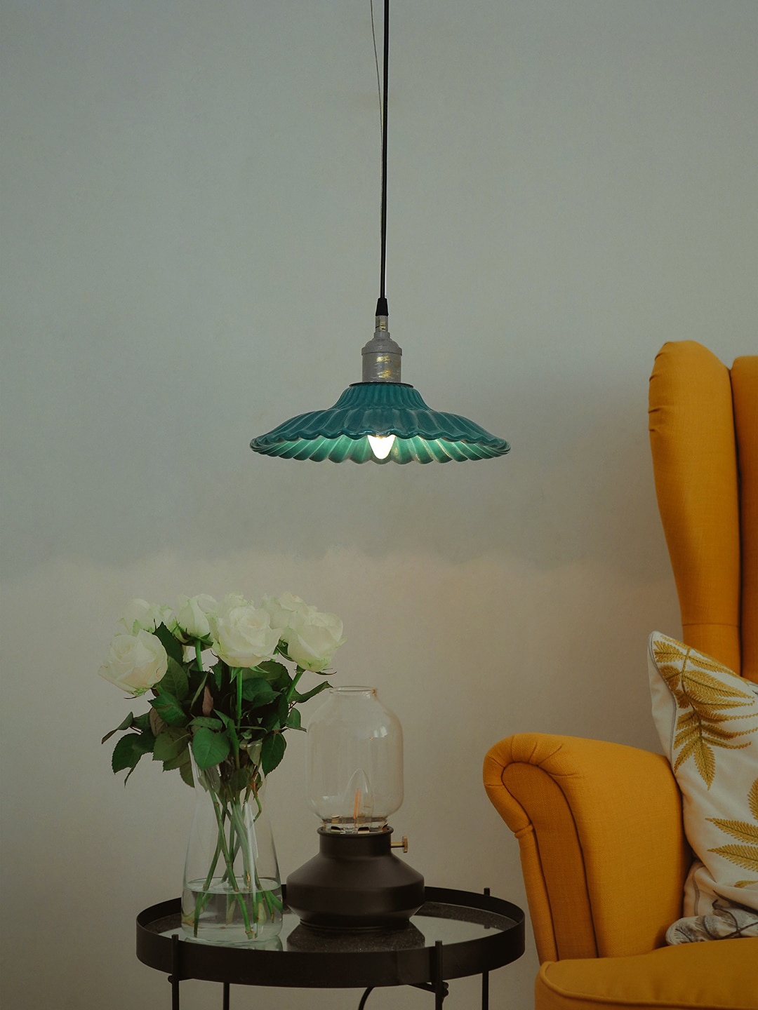 

Fos Lighting Teal-Green Textured Ceramic Ceiling Lamp