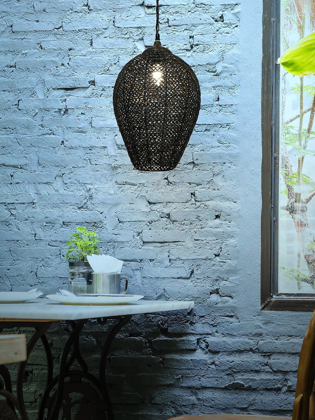 

Fos Lighting Black Textured Oval-Shaped Knitted Hanging Light