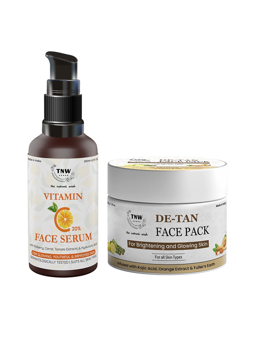 

TNW the natural wash Pack of 2- De Tan Pack 50gm & Vitamin C Face Serum 30ml, Green