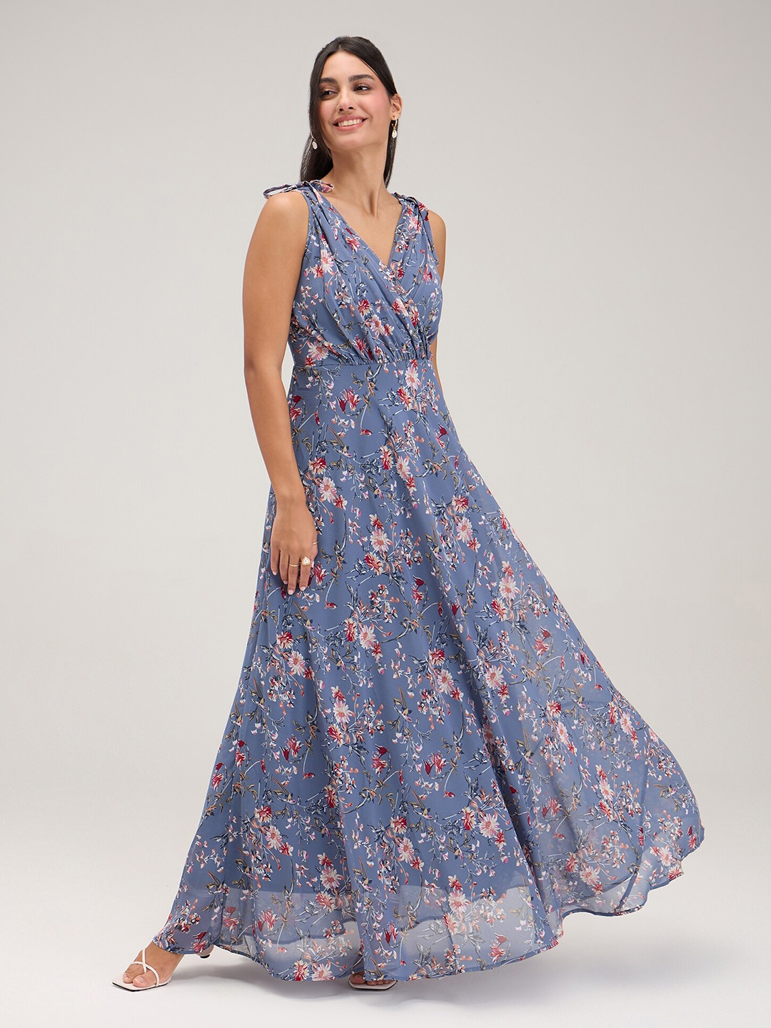 

20Dresses Grey Floral Printed V-Neck Maxi Dress