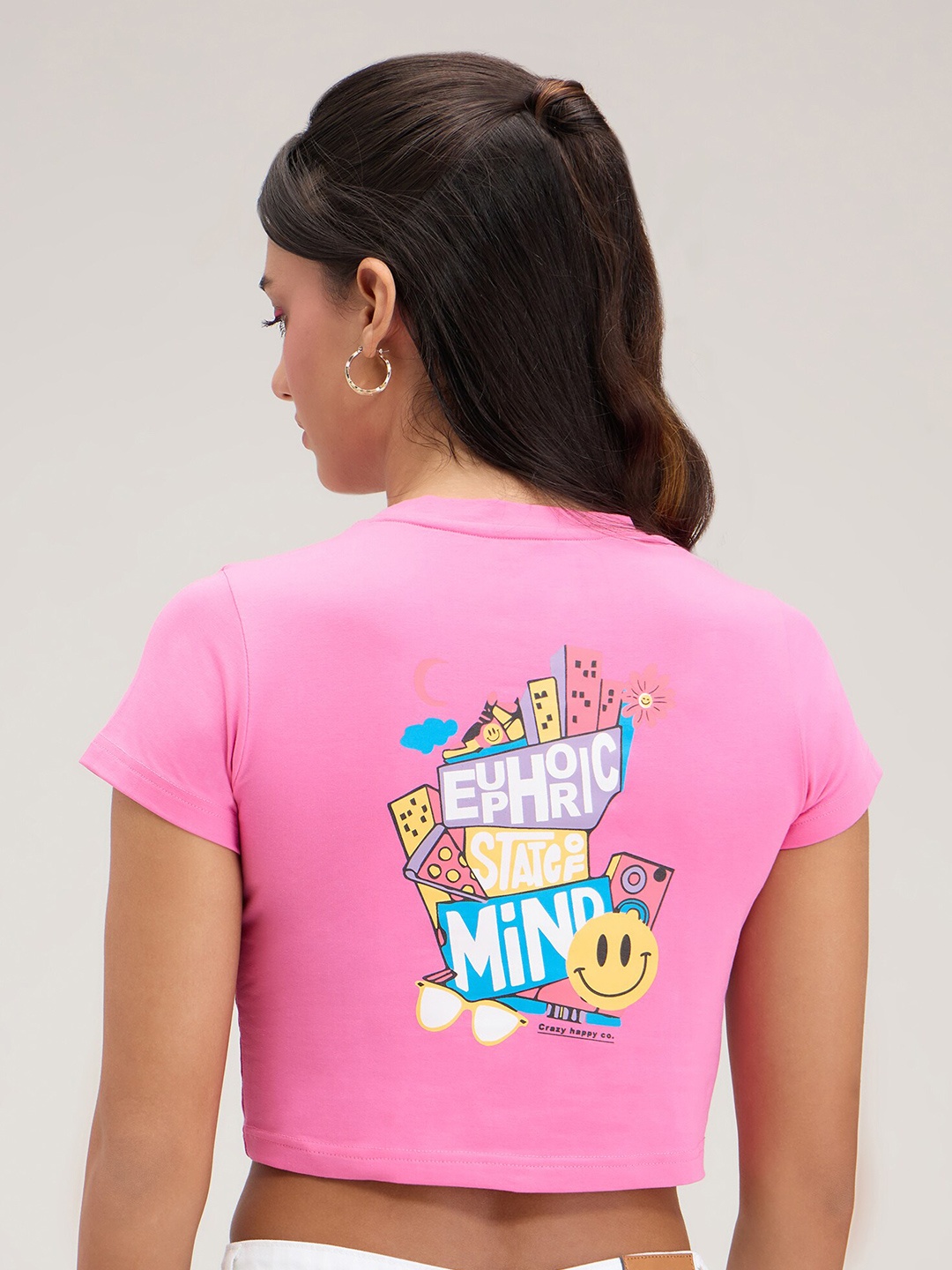 

20Dresses Pink & White Typography Printed Slim Fit Crop T-shirt