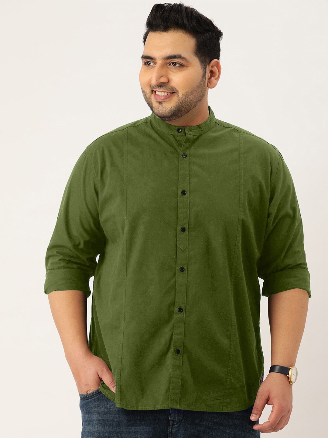 

IVOC Plus Size Regular Fit Pure Cotton Casual Shirt, Green