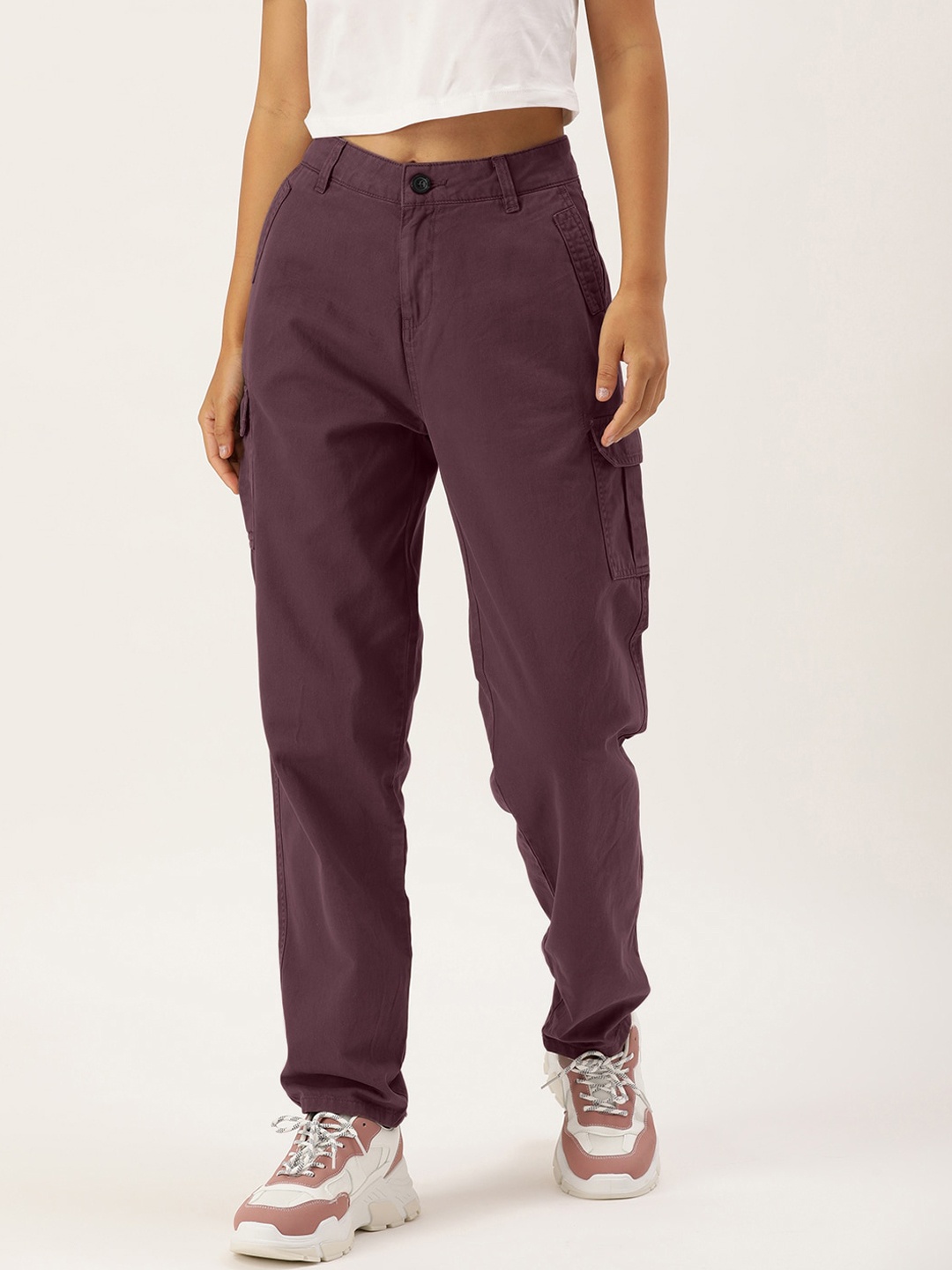 

IVOC Women Slim Fit Clean Look Cotton Cargos Jeans, Maroon