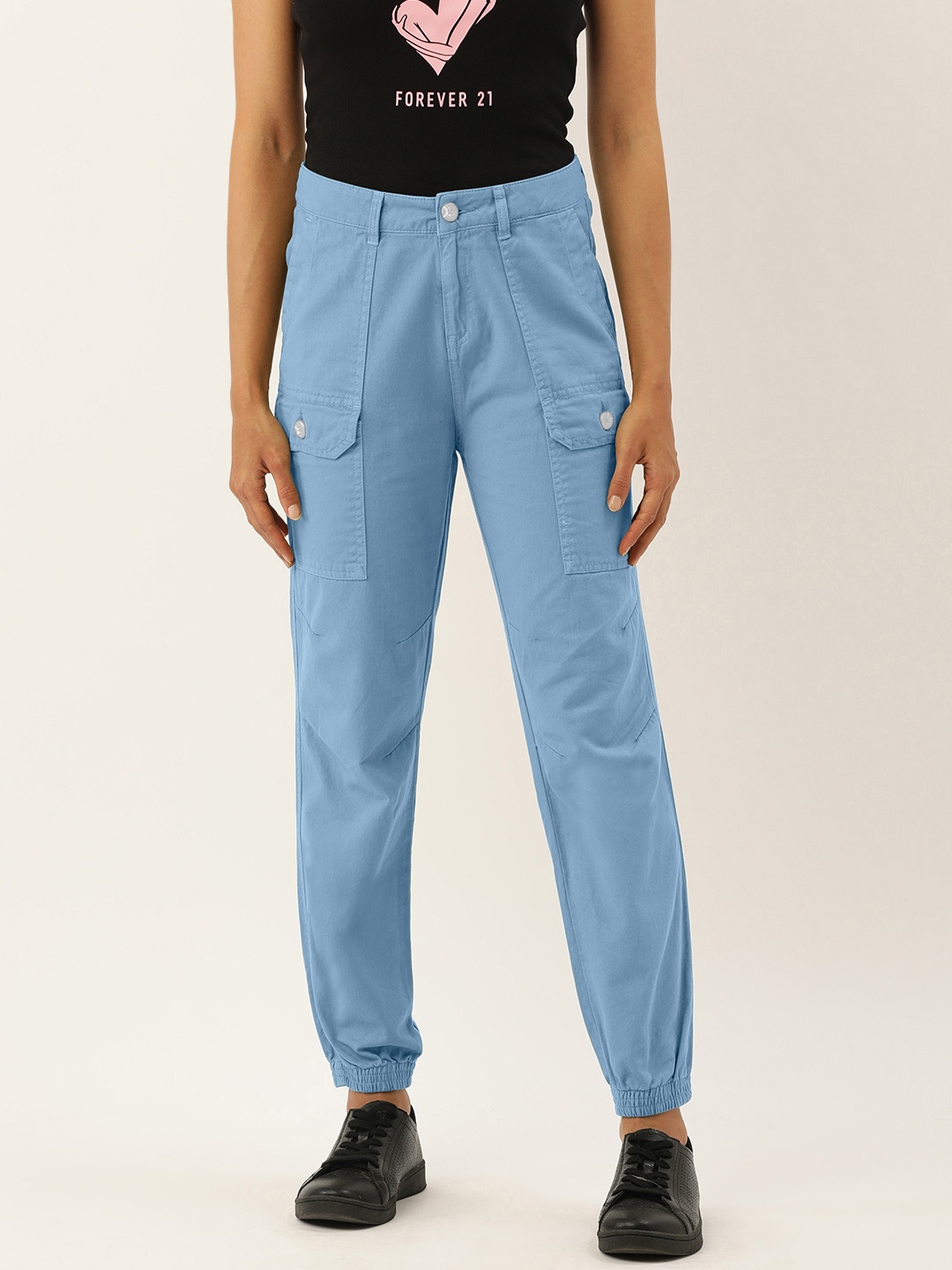 

IVOC Women Cotton Mid-Rise Clean Look Cargo Styles Joggers Jeans, Blue
