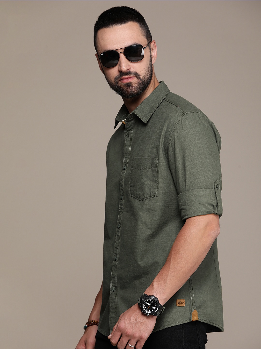 

The Roadster Lifestyle Co. Men Pure Cotton Casual Shirt, Olive