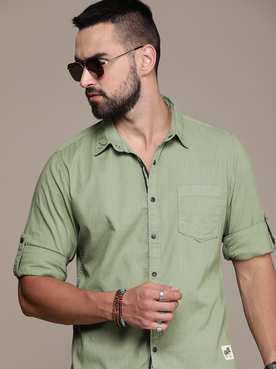 

The Roadster Lifestyle Co. Men Pure Cotton Casual Shirt, Olive