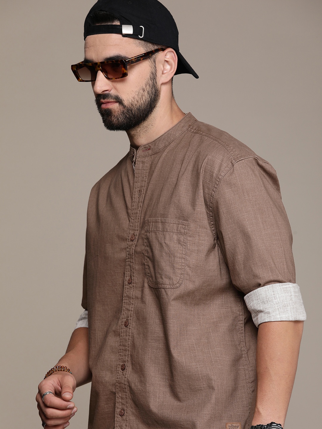 

The Roadster Life Co. Self Design Relaxed Fit Pure Cotton Casual Shirt, Brown